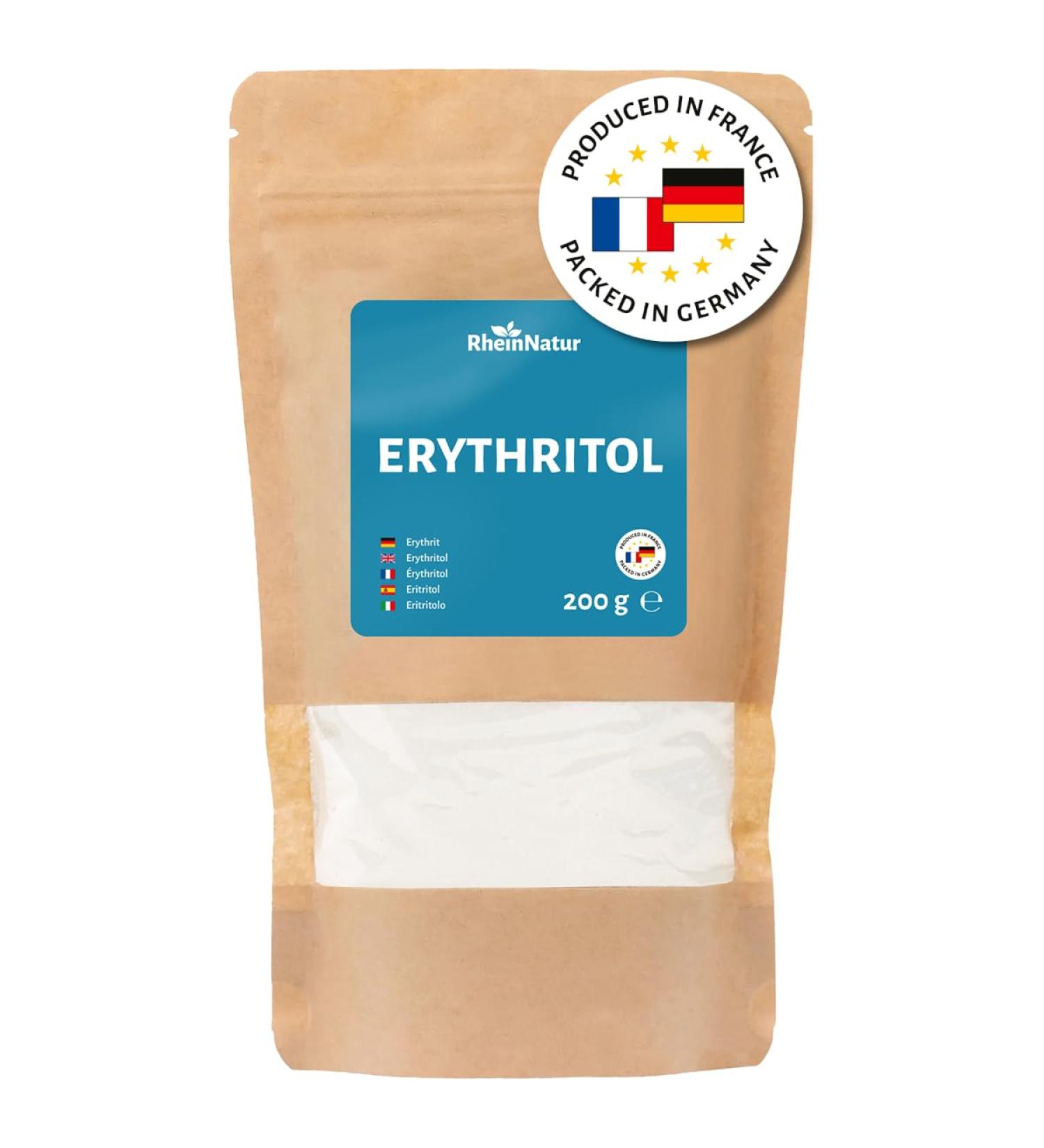 Rheinnatur Erythrit 200g - Calorie-Free Sugar Substitute | Vegan Gluten-Free Diabetic-Friendly Sweetener - Buy Online on GoSupps.com