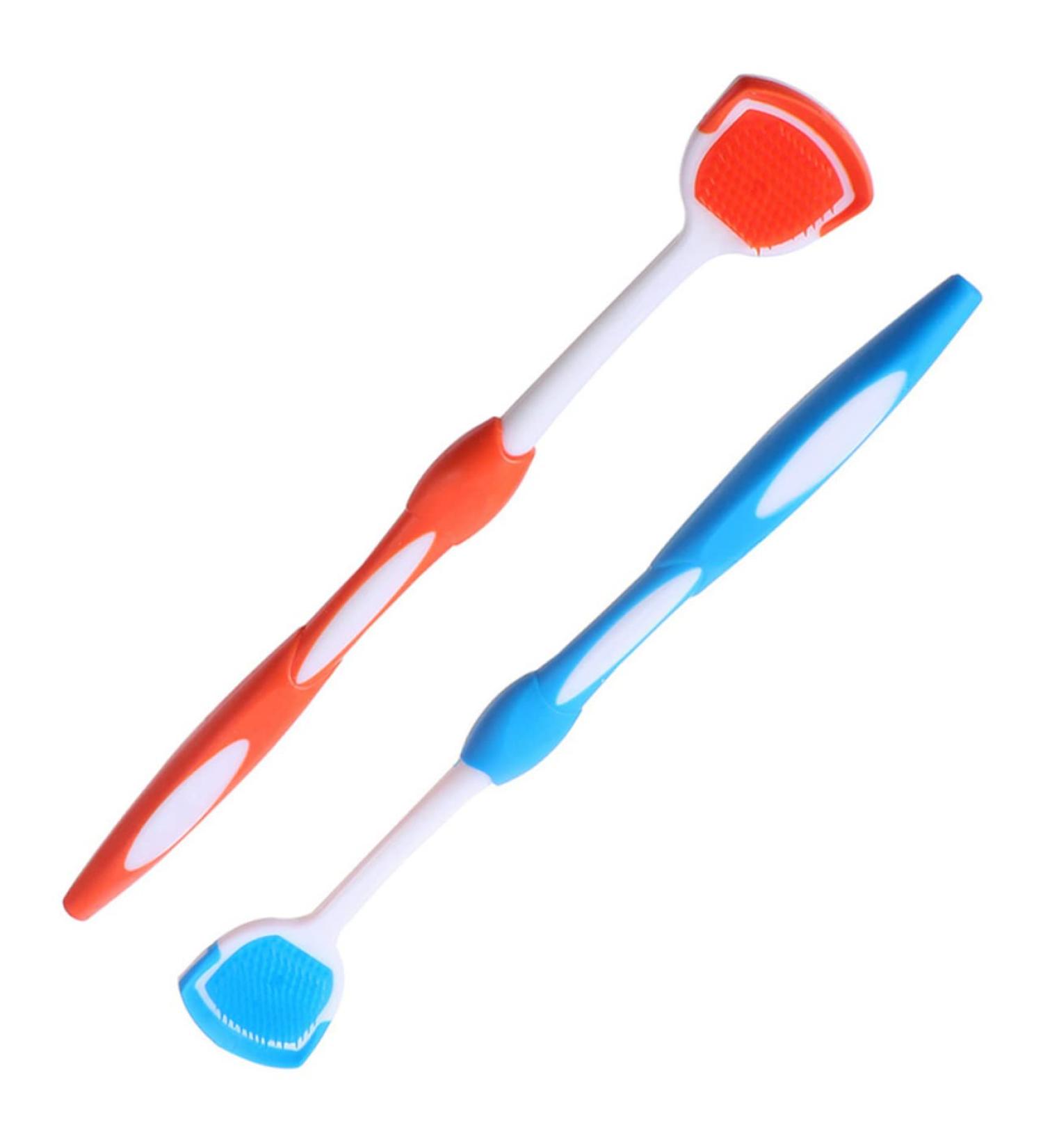 Buy Frcolor 2ST Tongue Cleaning Brush - Professional Oral Care Tool for Adults | Nanoplasty Multifunctional Cleaner in Blue & Orange - 19.5x3x0.6cm - Buy Online on GoSupps.com