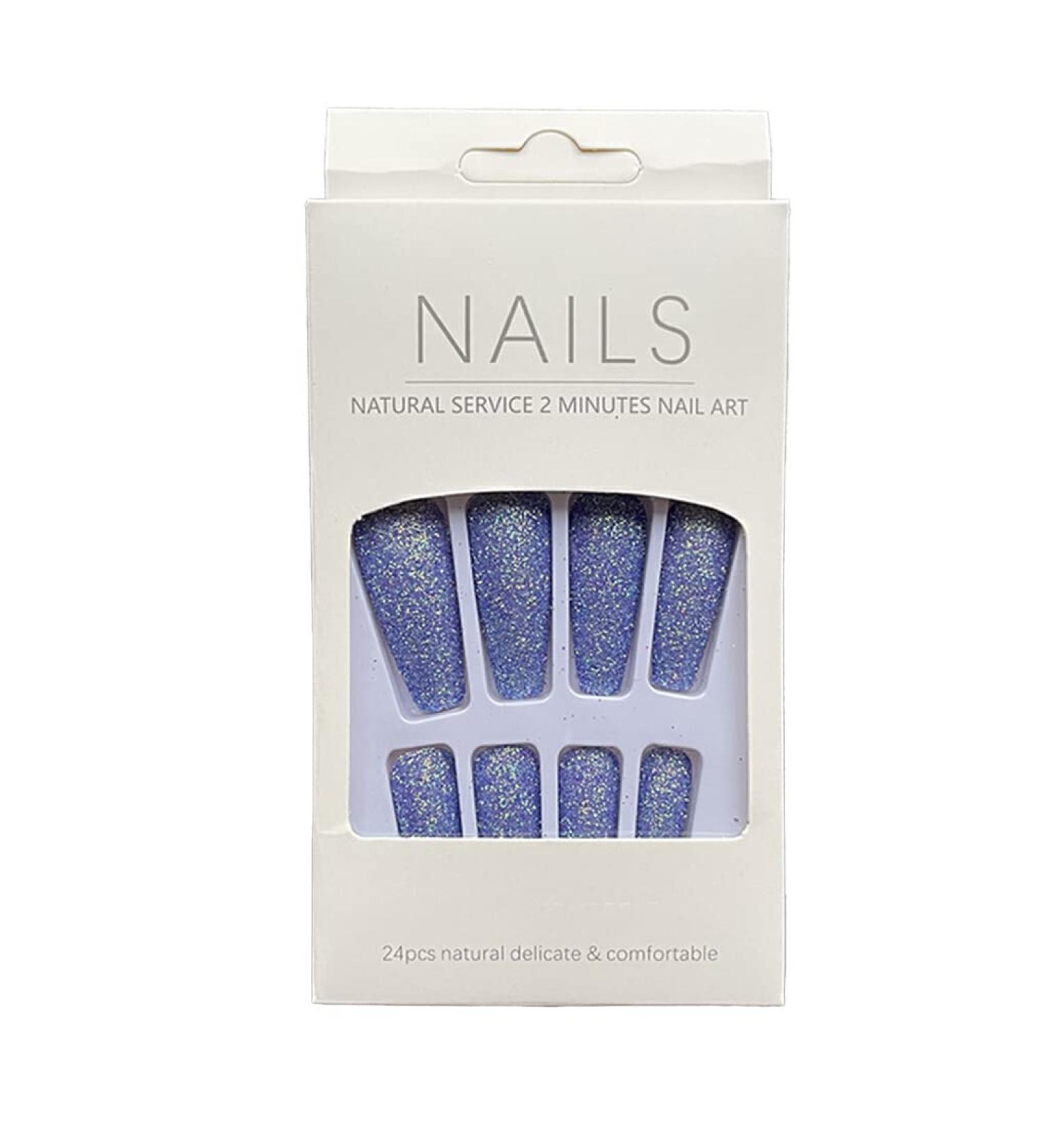 AUklOPVZZ 1 Set French Tip Press on Nails Solid Color Extension Shimmer Fingernails Decals Full Cover Salon Gifts Manicure Kit H33-purple blue jelly glue - Buy Online on GoSupps.com