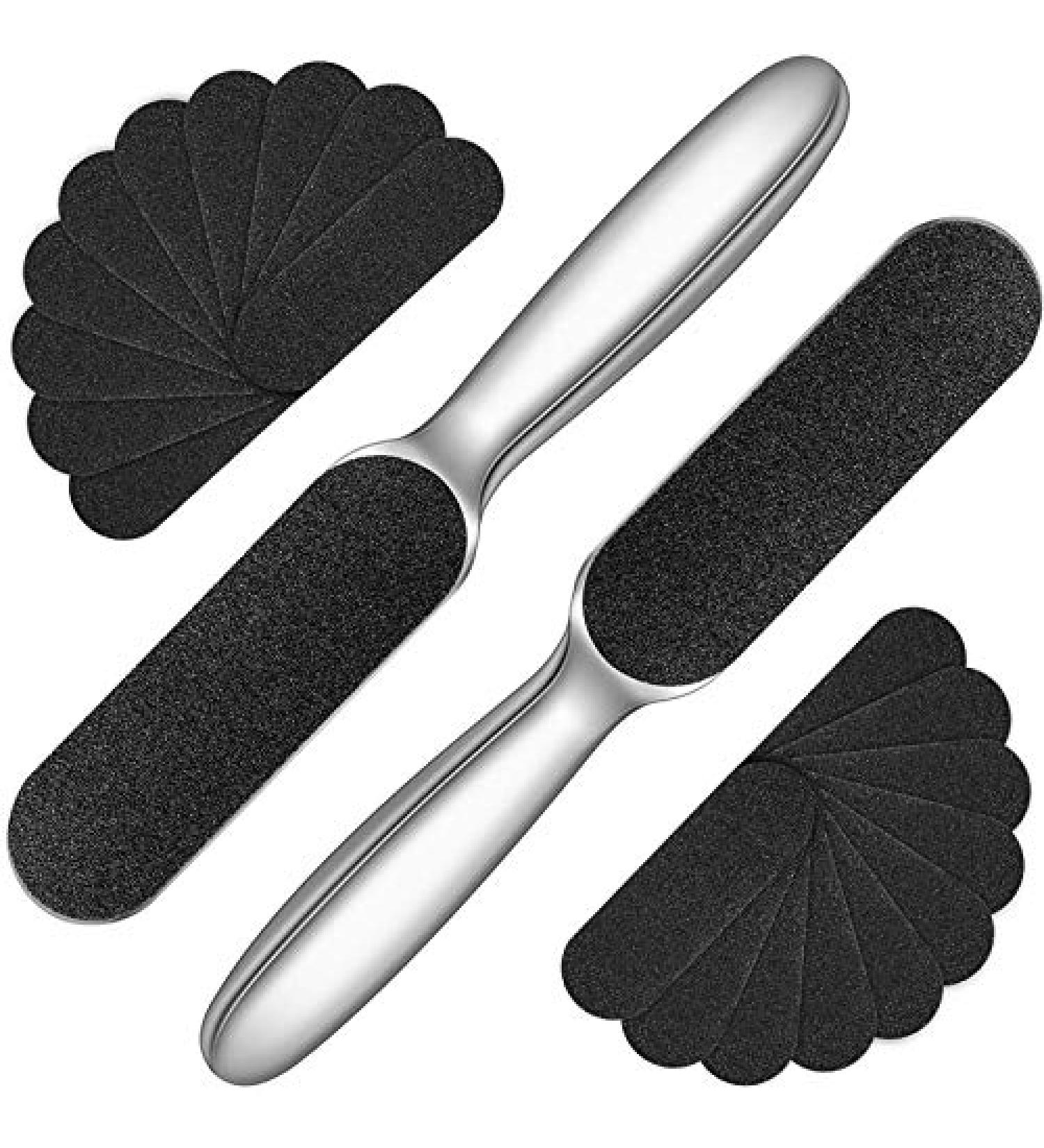 Pedicure Foot File Callus Remover Set - Stainless Steel Feet Rasp with 20 Reusable Pads for Cracked Skin - Foot Care Tool - Buy Online on GoSupps.com