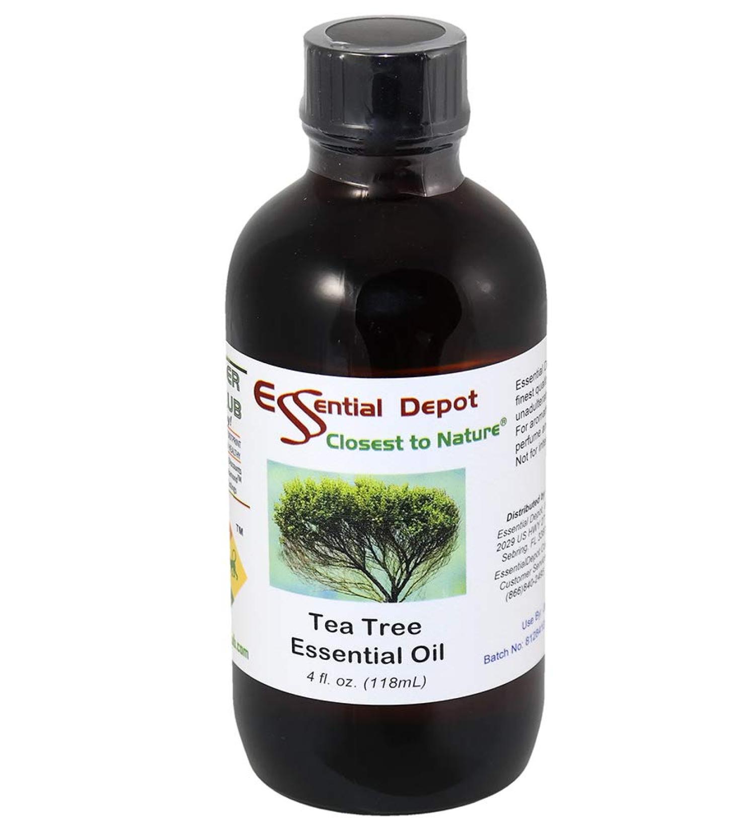 Essential Depot Tea Tree Essential Oil - GC/MS Tested - Skin Safe - Supplied in 4 oz. Amber Glass Bottle with Black Phenolic Cone Lined and Safety Sealed Cap - Buy Online on GoSupps.com