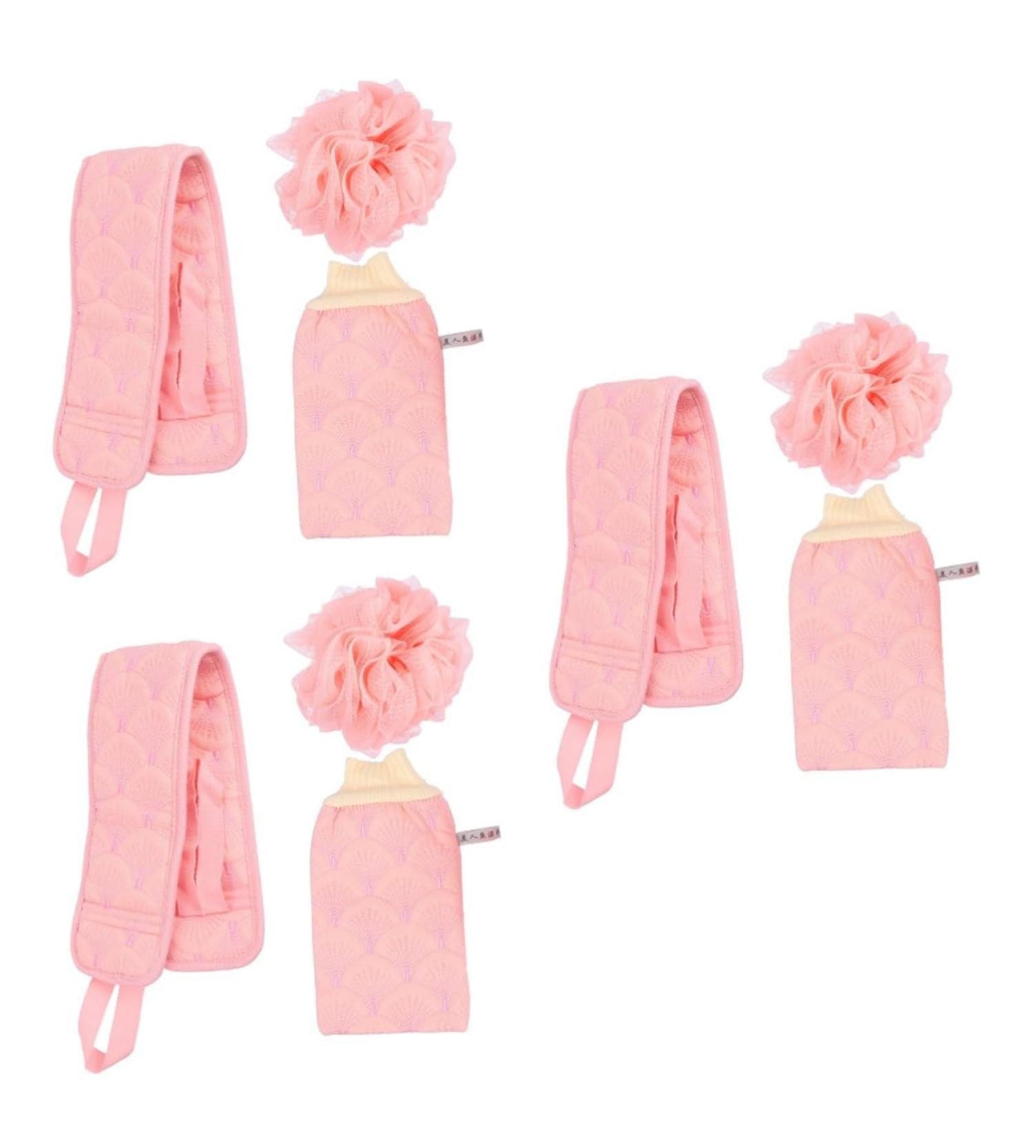 Housoutil 3 Sets Bath Sponge Set - Exfoliating Towel & Shower Pouf for Deep Cleaning - Buy Bathing Accessories Online - Rayon Pink - Buy Online on GoSupps.com