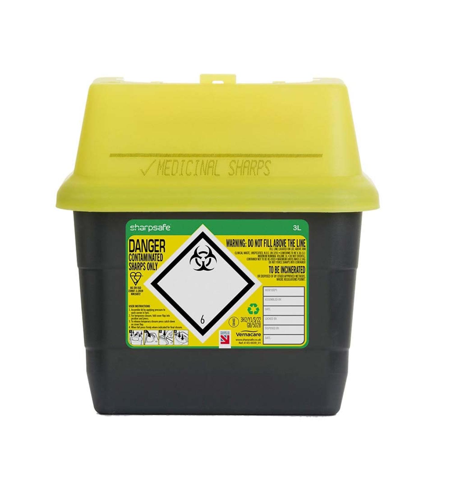 Sharpsafe 3 Litre 5th Generation Yellow/Grey -Sharps Bin Clinical Waste Disposal - Buy Online on GoSupps.com
