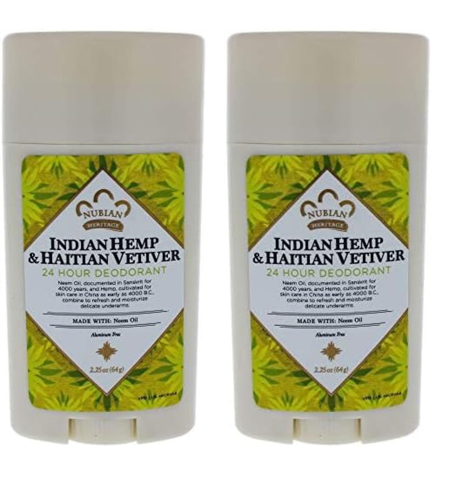Nubian Heritage/Sundial Creations Indian Hemp and Haitian Deodorant Vetiver with Neem Oil 2.25 Ounce (Pack of 2)