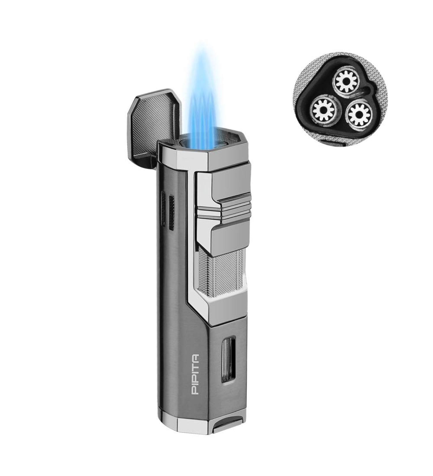 PIPITA Torch Lighter Windproof Cigar Lighter Adjustable Triple Jet Flame Refillable Butane Gas Lighters with Punch (Butane Not Included) - Buy Online on GoSupps.com