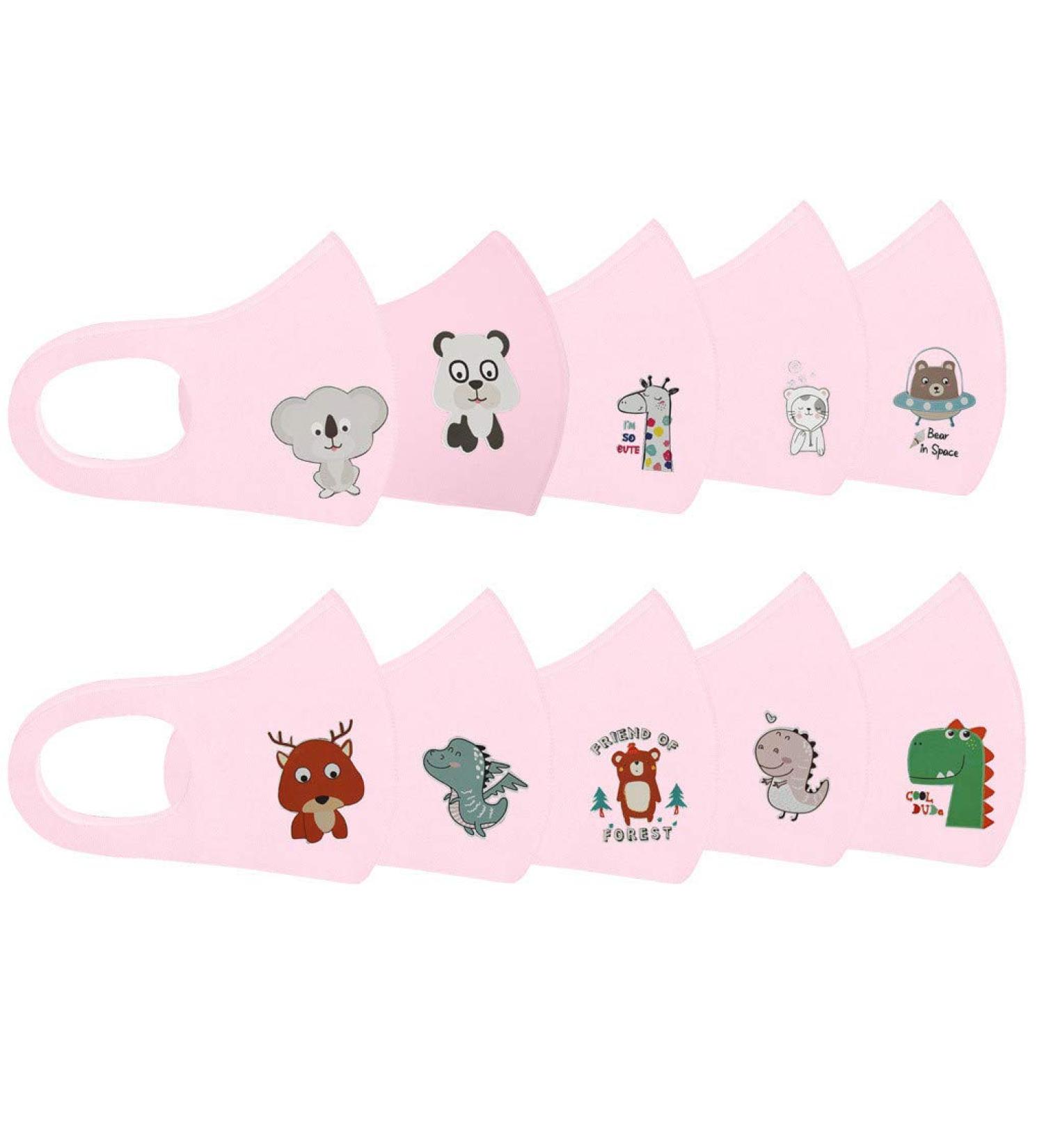 Riou 10 PCs Kids Washable Reusable Cotton Masks - Dustproof Mouth & Nose Protection for Boys & Girls (Pink) - International Shipping Available - Buy Online on GoSupps.com