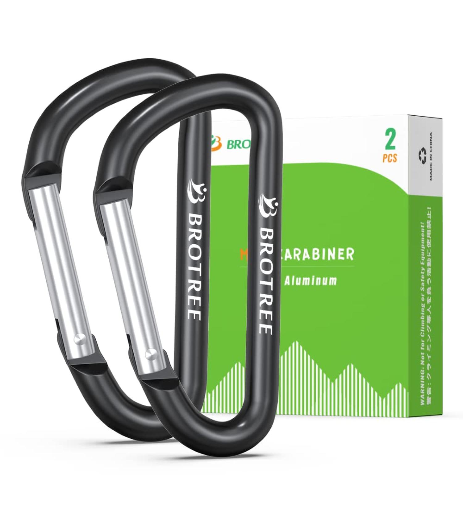 Brotree Mini Carabiner Keychain - Small Aluminum Snap Hook for Camping & Hiking (6cm D Shape 2 Pack Black) - Buy Online on GoSupps.com