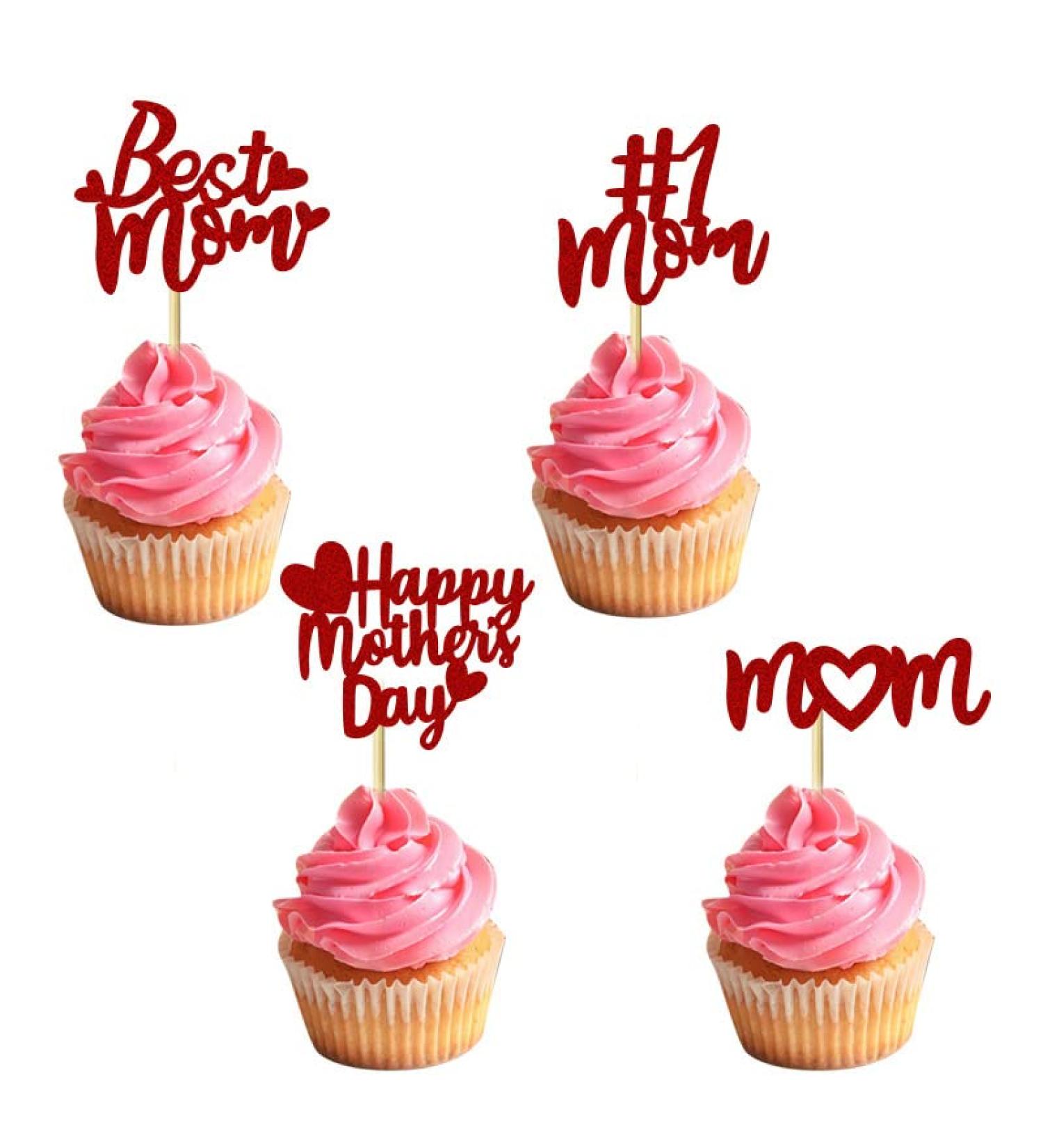 24 Pcs Mother's Day Cupcake Toppers Love Heart Glitter Happy Mother's Day Cupcake Inserts Cute Love Mum Cupcake Topper for Mother Day Birthday Party Woman's Day Decor (Red) - Buy Online on GoSupps.com