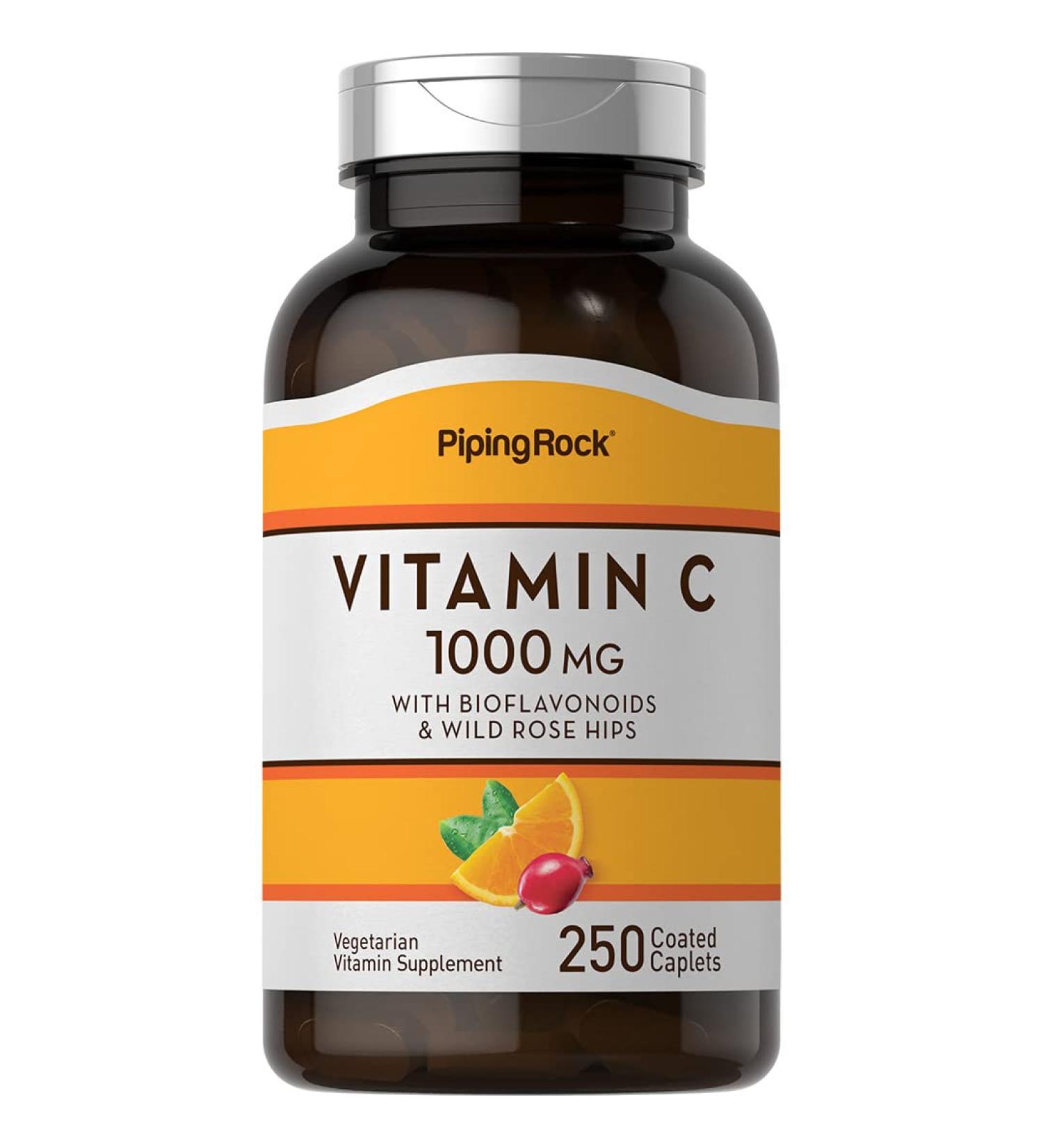Piping Rock Vitamin C 1000mg Caplets | 250 ct with Bioflavonoids & Rose Hips | Vegetarian Non-GMO Gluten Free - Buy Online on GoSupps.com