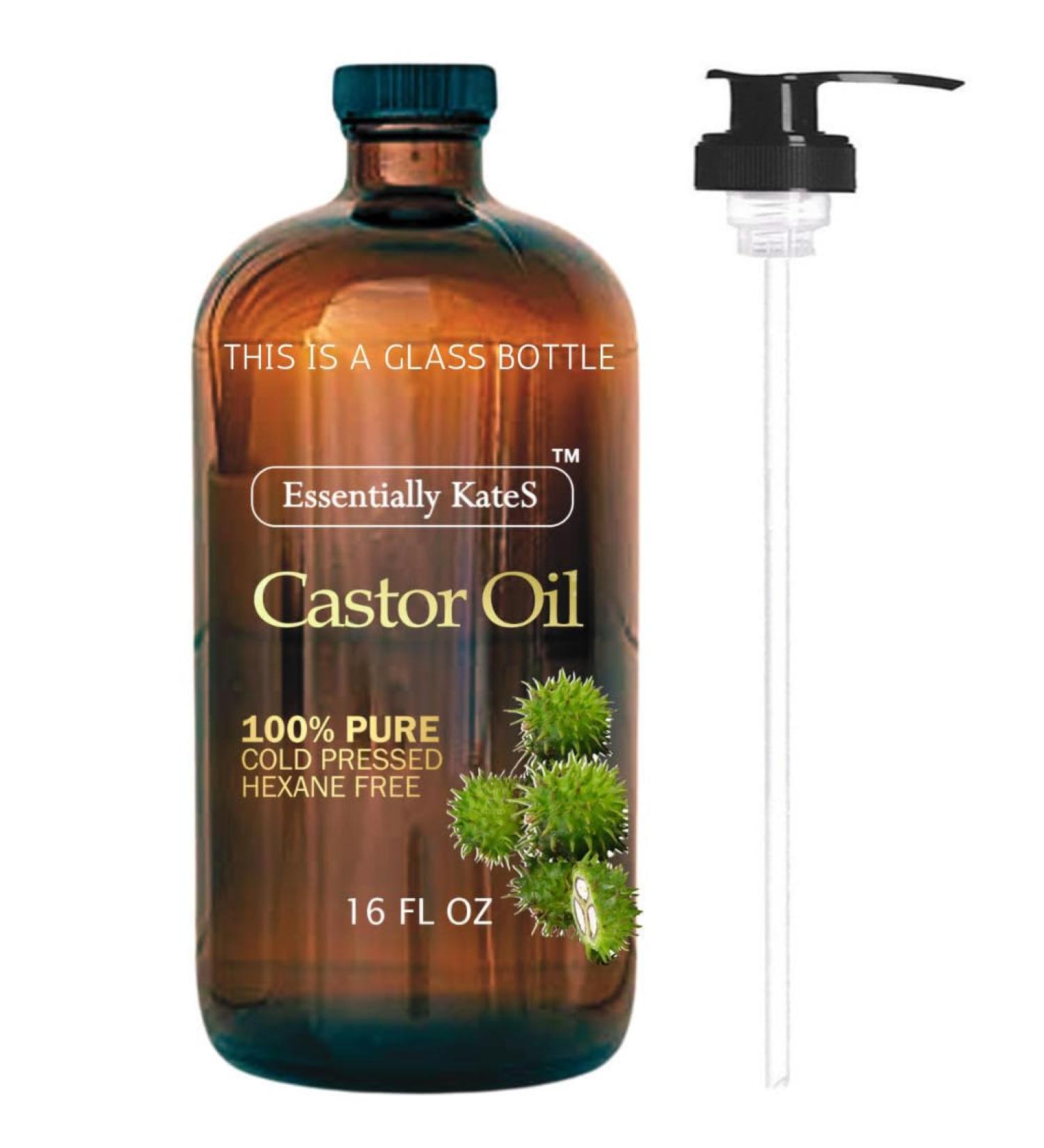 Essentially KateS Castor Oil 16 Fl Oz (Glass Bottle) - Original - A Huge Glass Bottle with a Pump - 100% Pure and Natural, Cold Pressed, and Hexane-Free - Hair and Body Castor Original 16 Fl Oz (Pack of 1) - Buy Online on GoSupps.com