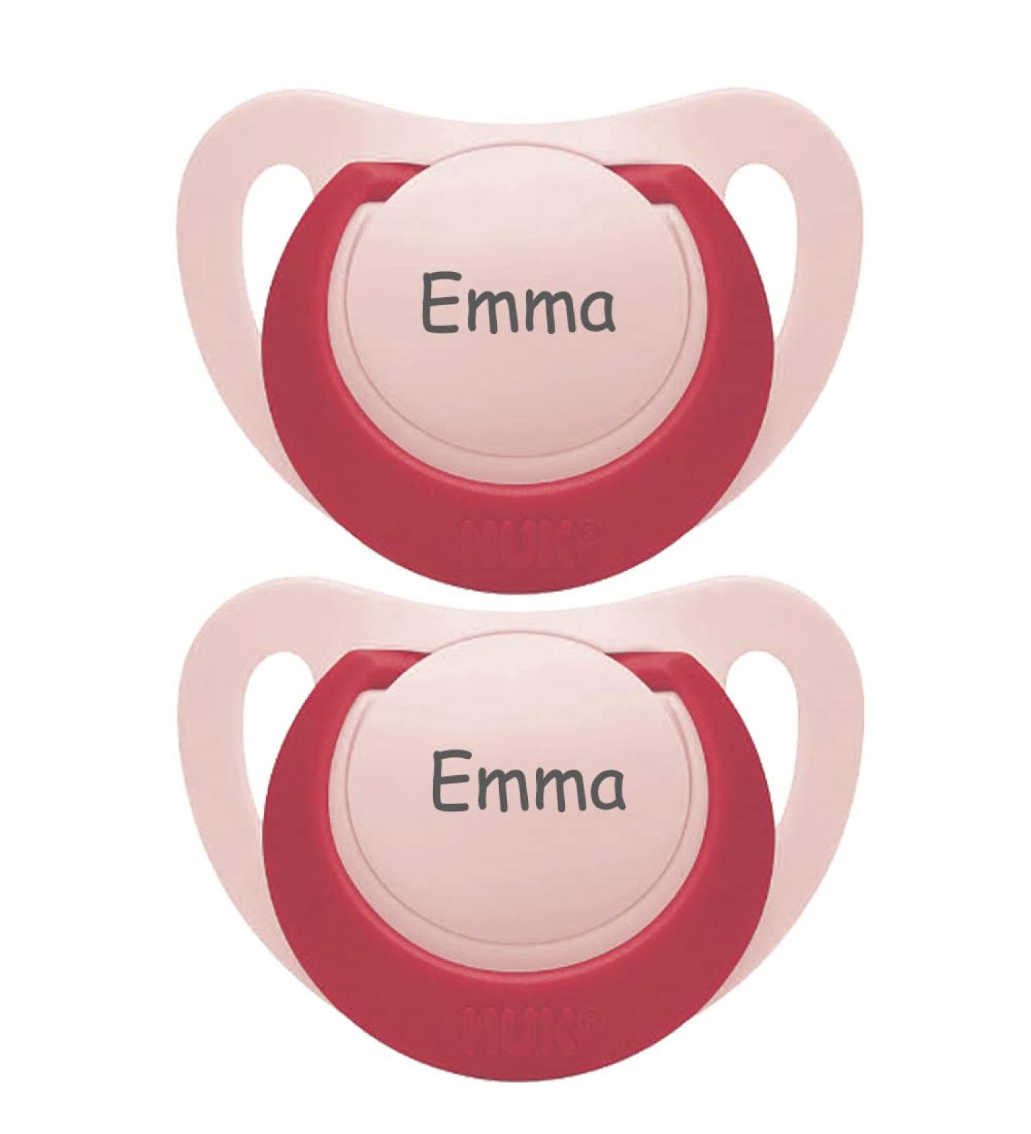 Personalized NUK Silicone Pacifier Set for Girls | BPA-Free | Size 2 (6-18 Months) | Engraved Red | International Shipping - Buy Online on GoSupps.com