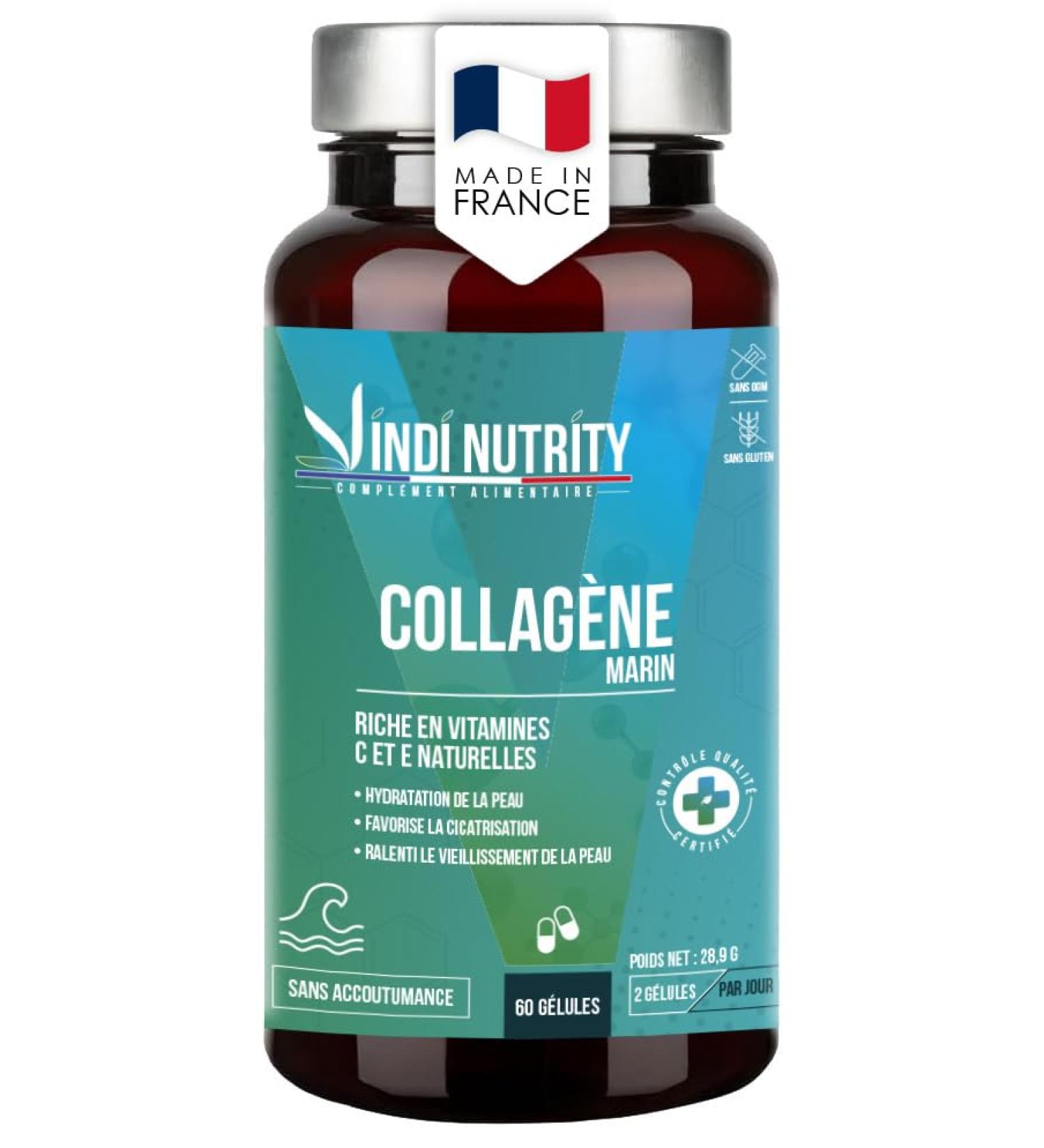 Collag ne Marin | Vitamines C & E | Hydratation & Anti- ge | 60 G lules VINDI NUTRITY Fabriqu en France - Buy Online on GoSupps.com