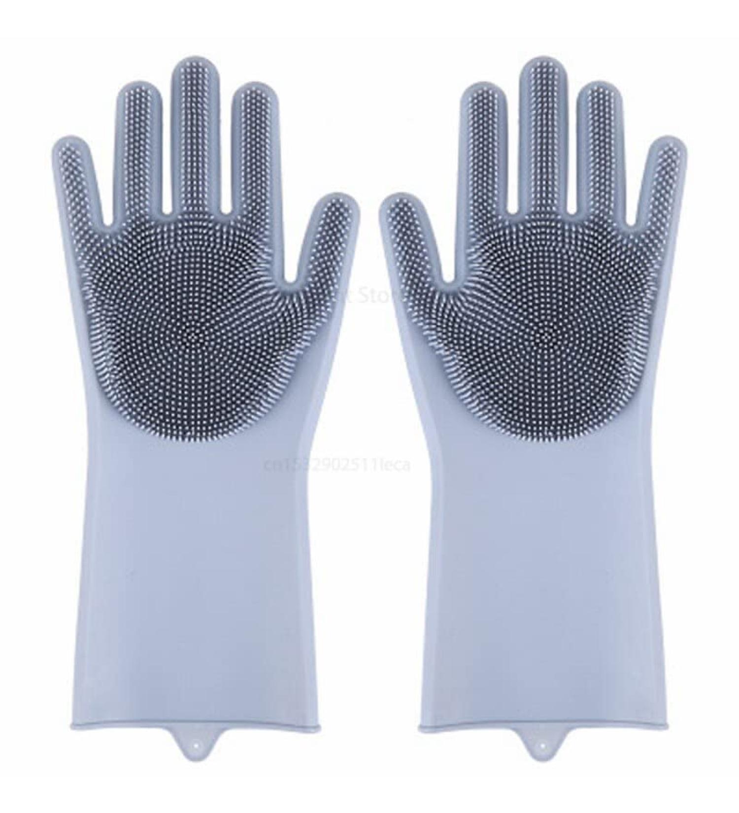 Silicone Cleaning Gloves Magic Silicone Dish Washing Gloves for Kitchen Household Silicone Dishwashing Gloves 33x12cm Gray 1 pair - Buy Online on GoSupps.com