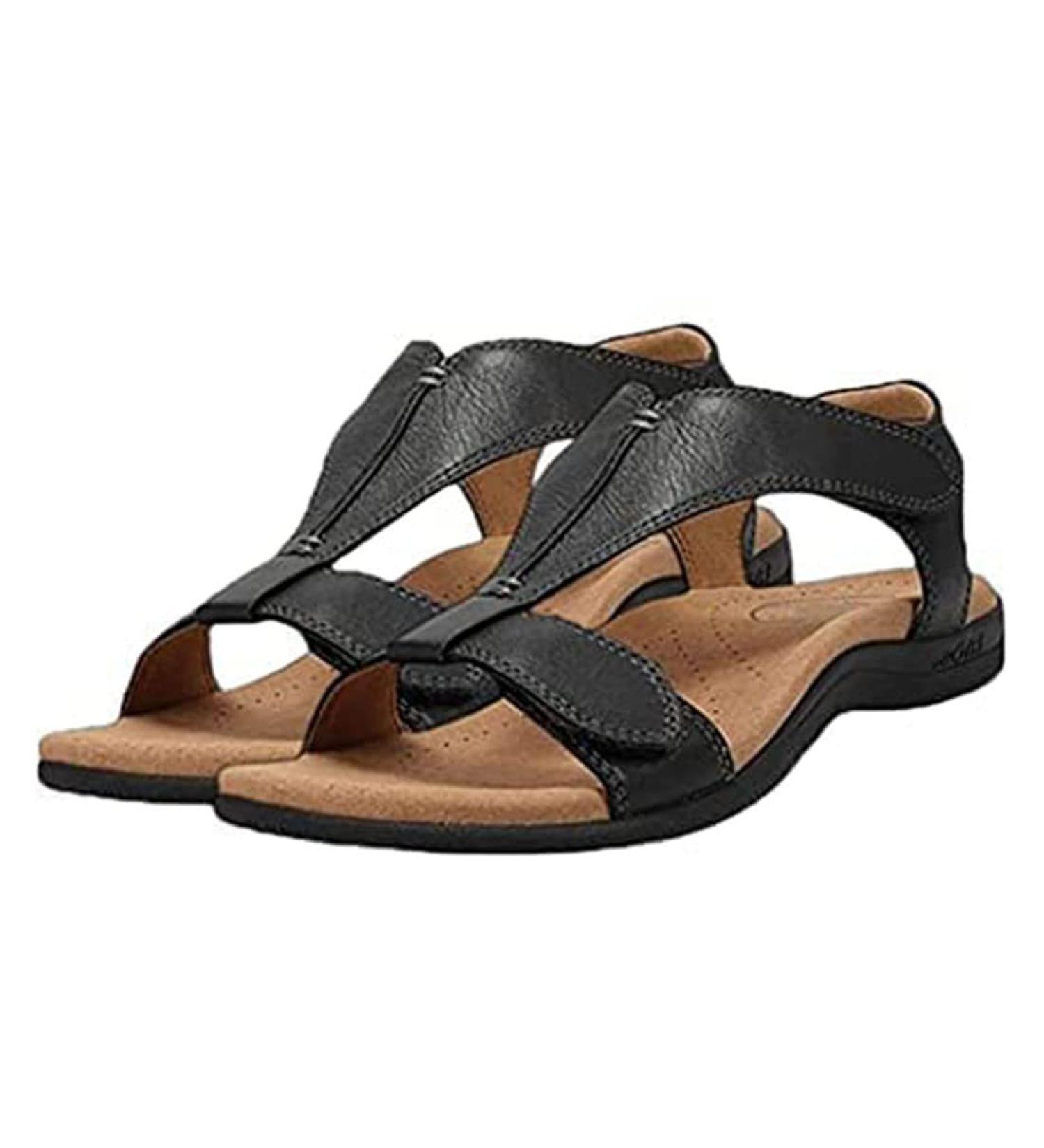 JUAJUA Orthopedic Bunion Corrector Sandals for Women - Black 40 - Arch Support, Leather, Wavy Sole - Bunion Correction Slippers Casual - 2023 Collection - Buy Online on GoSupps.com