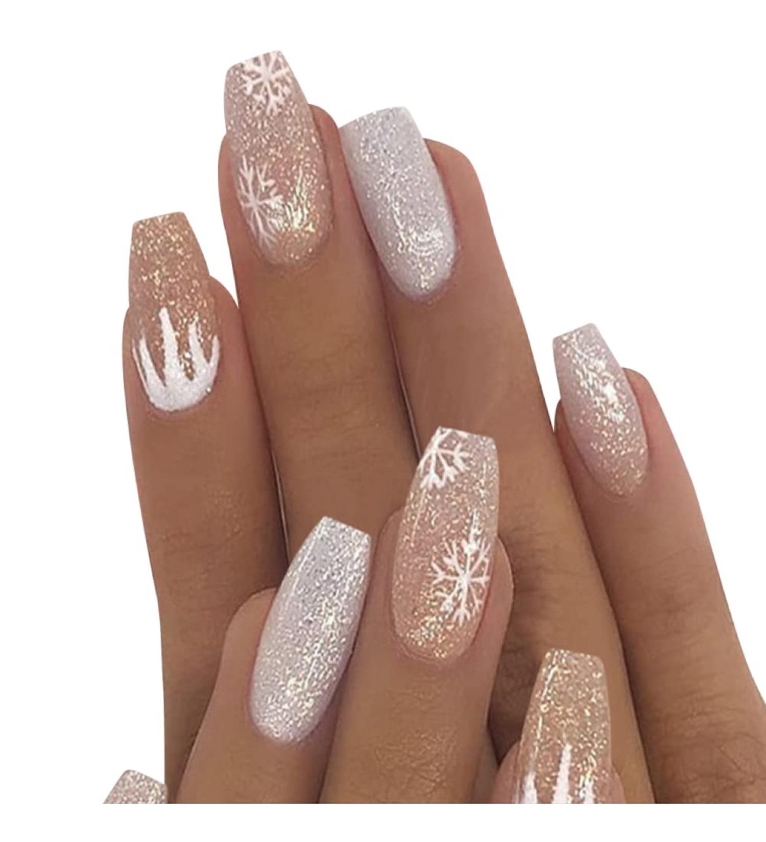 24pcs Christmas Snowflake Ballerina Press-On Nails | Acrylic Coffin Nail Tips for Women & Girls - Perfect Holiday Nail Art - Buy Online on GoSupps.com