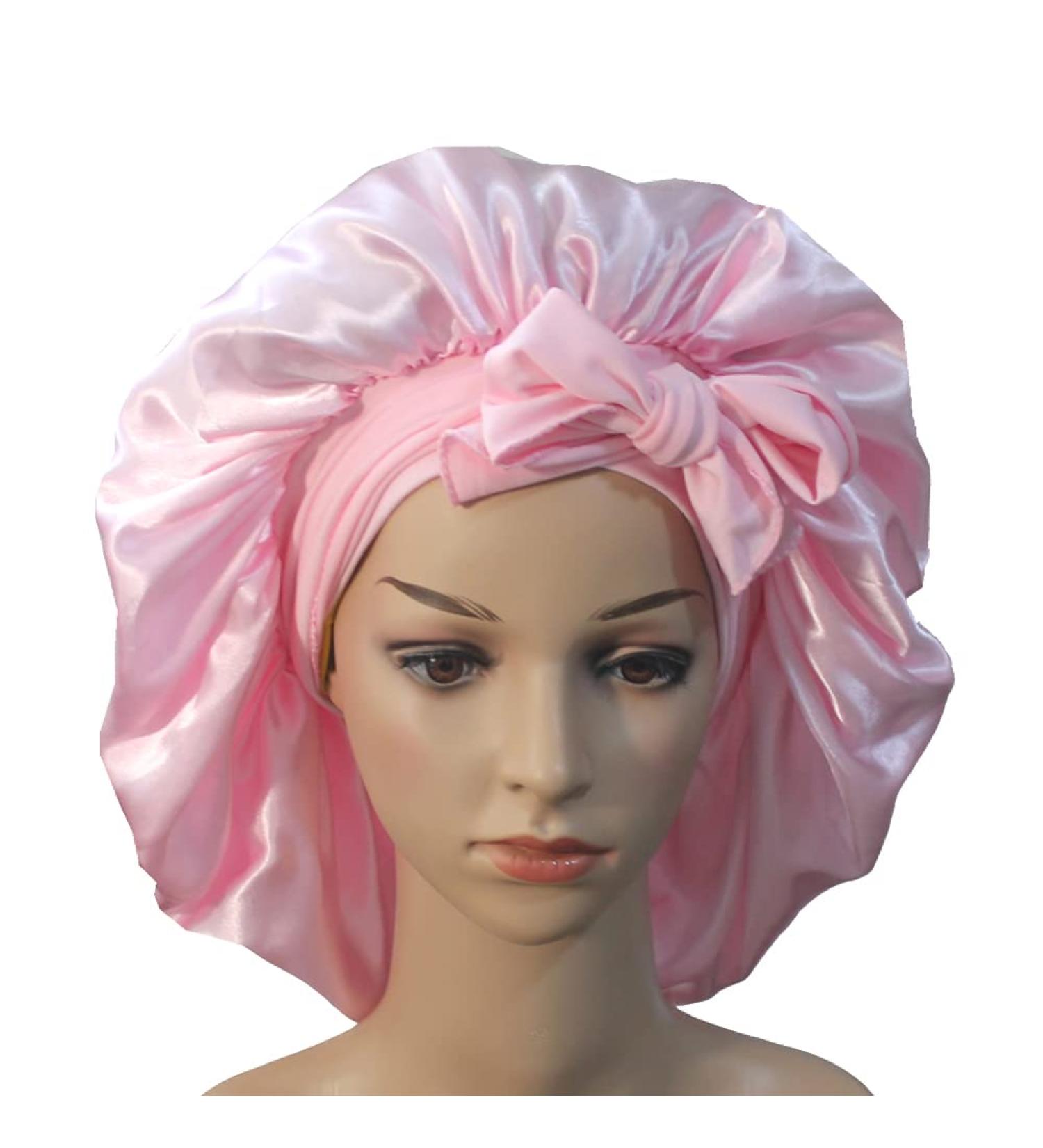 Extra Large Silk Satin Bonnet for Women - Pink | Adjustable Straps & Elastic Band for Long Curly Hair | Ideal for Sleeping & Braid Protection | Includes Satin Storage Bag - Buy Online on GoSupps.com