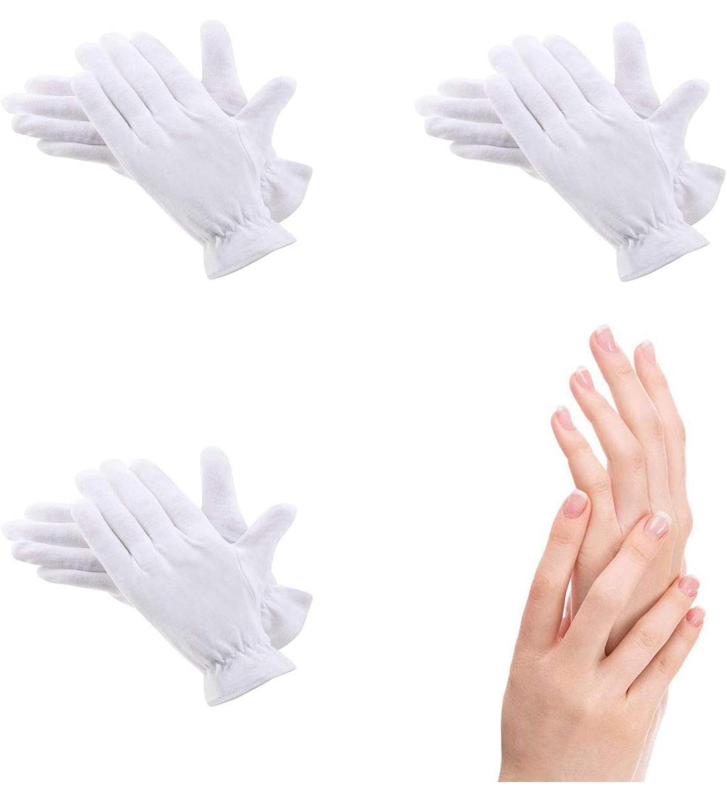 Overnight Moisturizing Gloves - Premium White Cotton for Dry & Irritated Skin - Spa Therapy for Eczema - 3 Pairs - Buy Online on GoSupps.com
