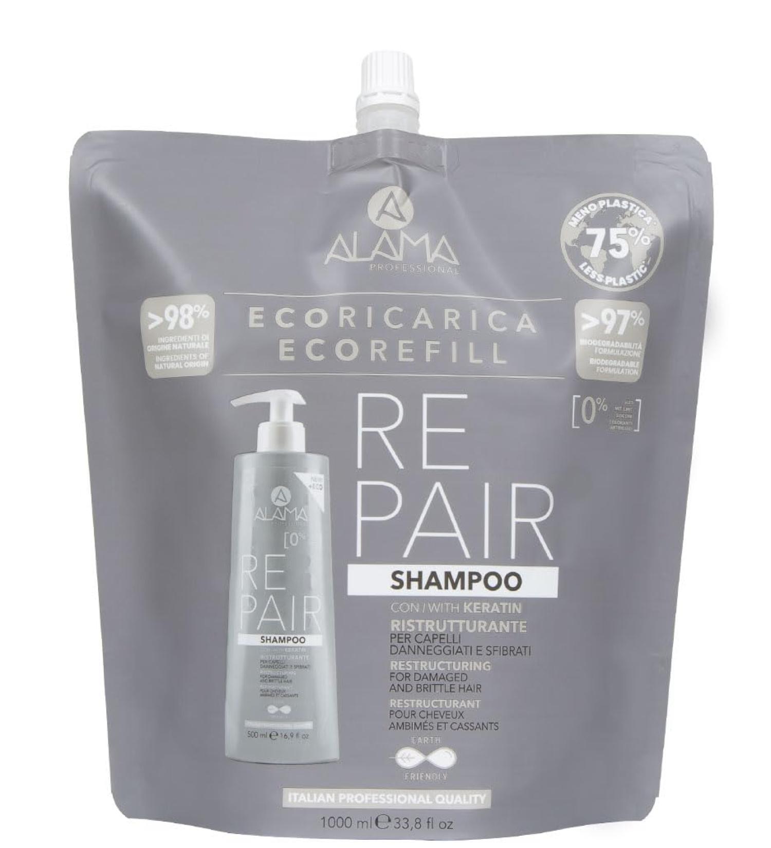  A ALAMA Alama Repair Hair Restructuring Shampoo with Keratin Refill 1000 ml - Buy Online on GoSupps.com