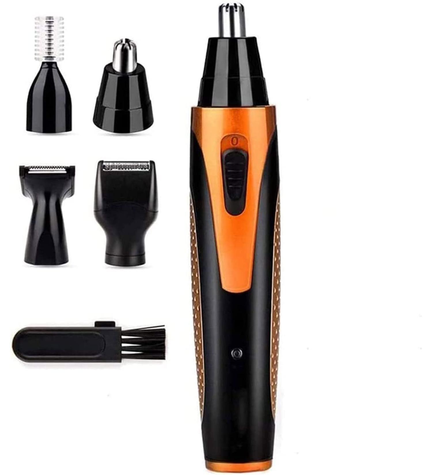 4 in 1 USB Rechargeable Nose and Ear Hair Trimmer - Waterproof Easy Clean Stainless Steel Blades - Perfect for Men & Women (Black/Orange - Buy Online on GoSupps.com
