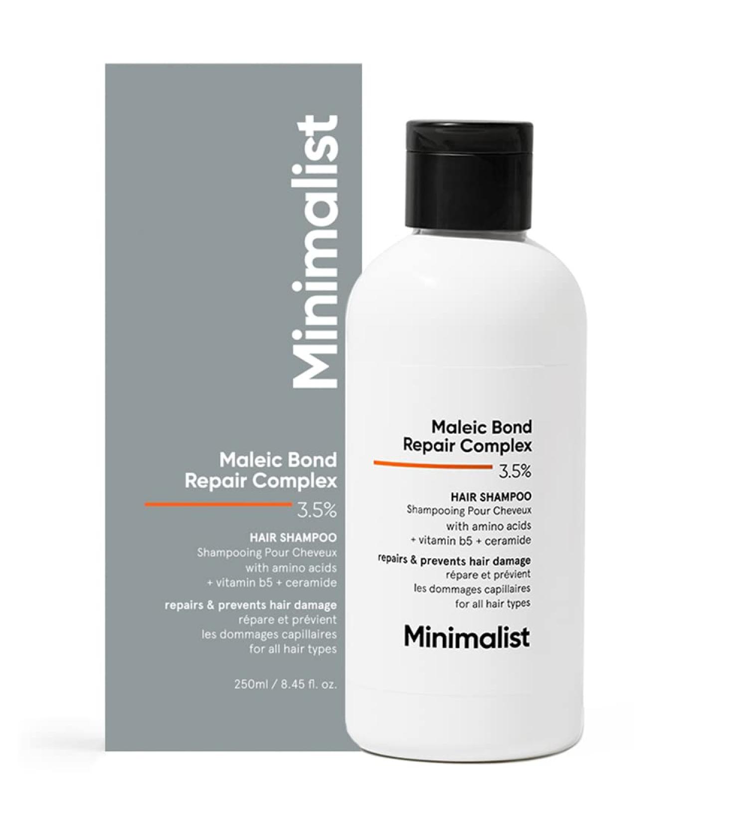 Minimalist Hair Shampoo for Damaged & Frizzy Hair | Maleic Bond Repair 3.5% | Argan Oil Ceramides & Coconut Oil | 8.5 Fl Oz | Unisex - Buy Online on GoSupps.com