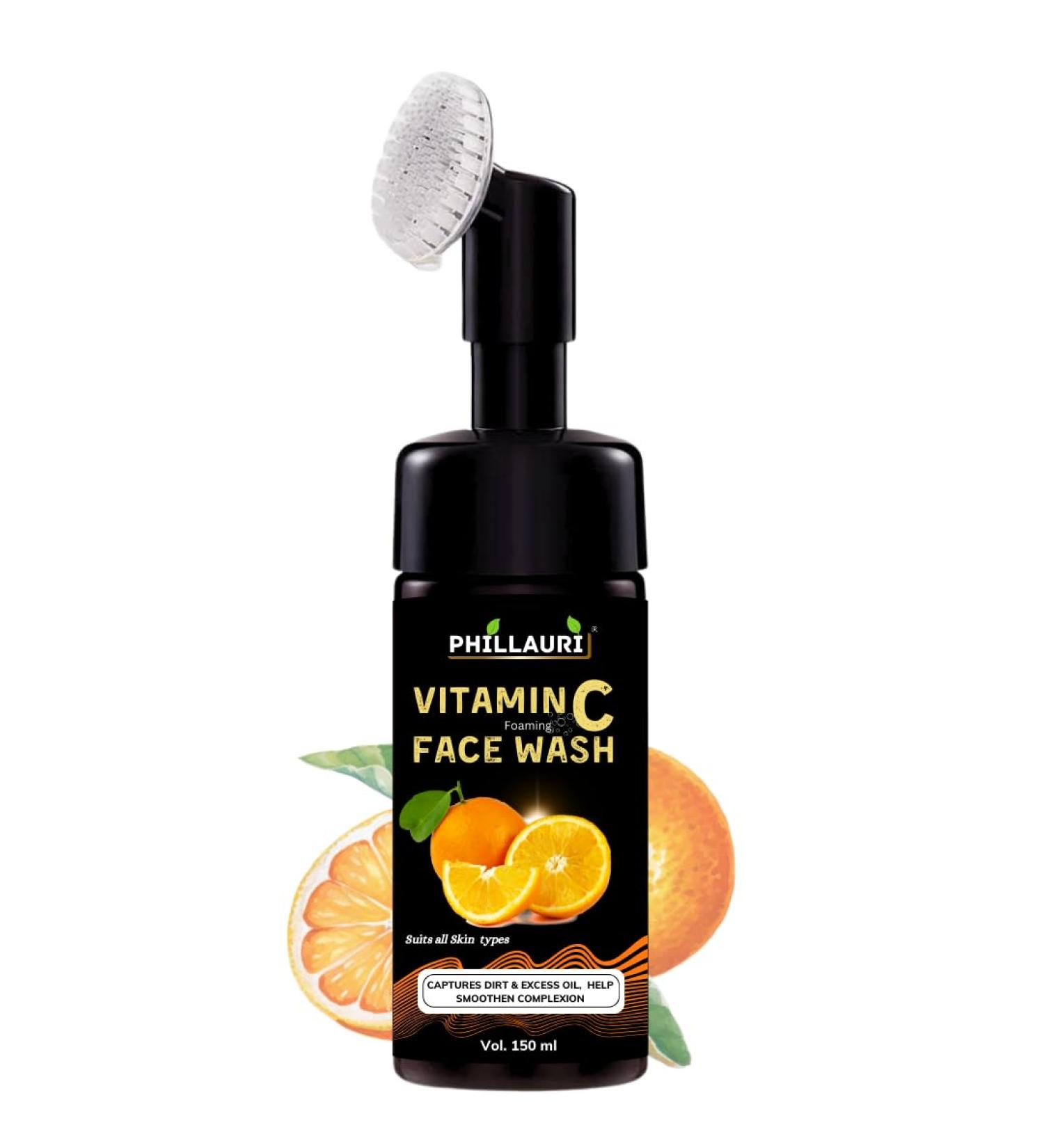 Brightening Vitamin C Foaming Face Wash with Brush | Deep Cleansing for All Skin Types | Unisex Face Wash for Radiant Skin - Buy Online on GoSupps.com