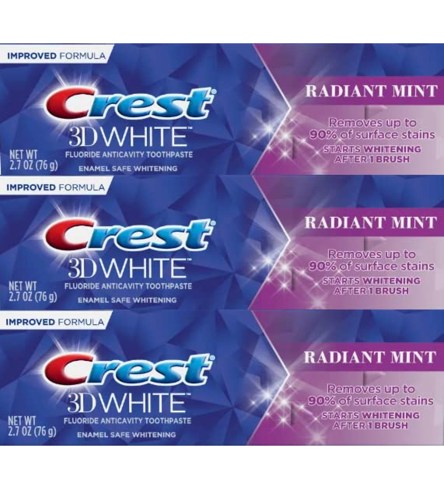 Crest 3D White Toothpaste Radiant Mint - Pack of 3 (2.7 Oz) | Best Whitening Toothpaste for Bright Smile - International Shipping Available - Buy Online on GoSupps.com