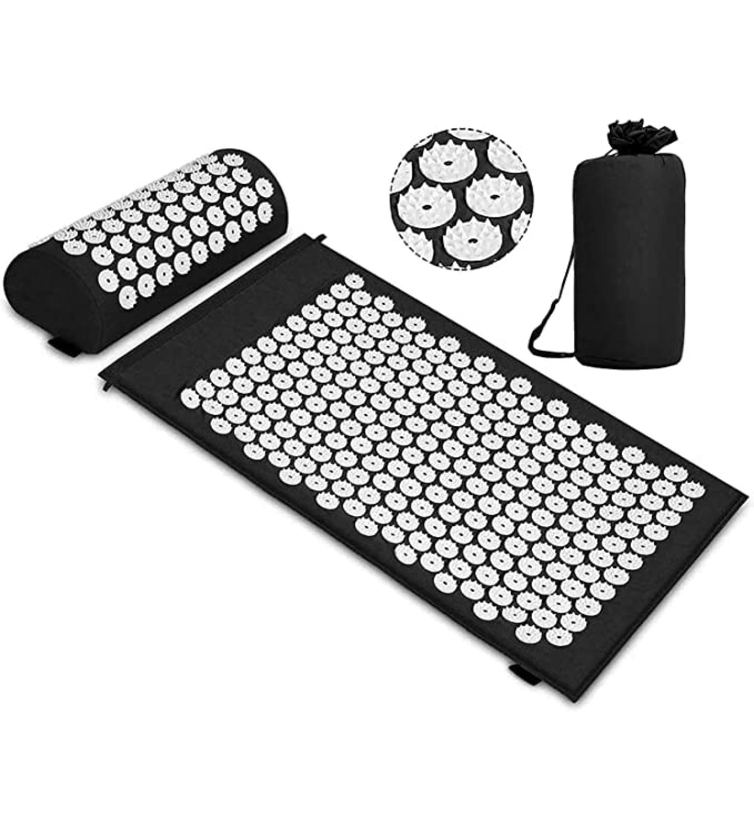 Acupressure Set | Relaxation & Pain Relief Pillow | Back & Neck Support | Stress & Sleep Aid - Travel-Friendly Black & White - Buy Online on GoSupps.com