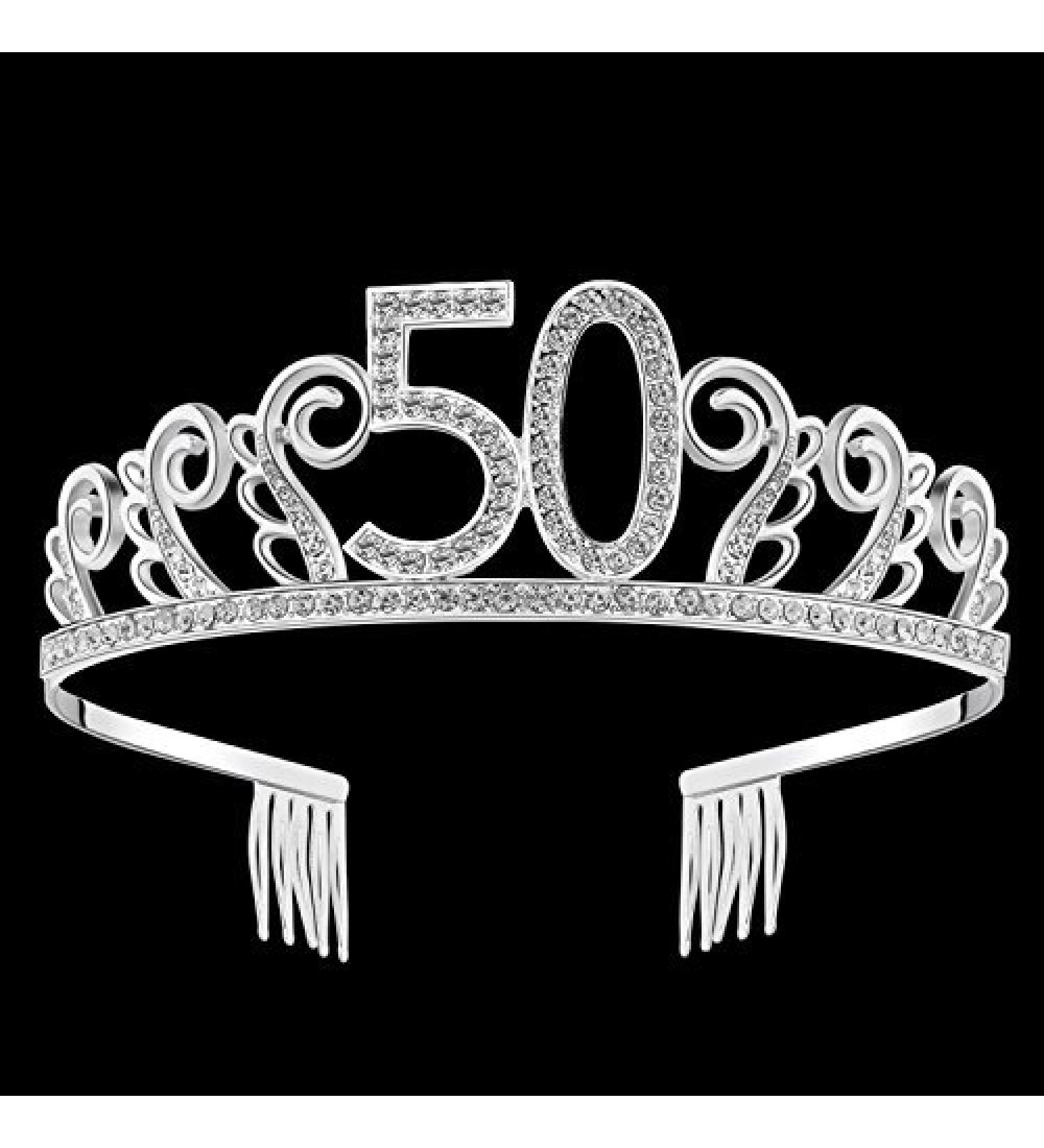 BABEYOND Crystal Birthday Tiara Rhinestone Princess Crown Happy Birthday Crowns Silver Diamante Happy 50th Birthday Tiara Crown (Silver-50th)