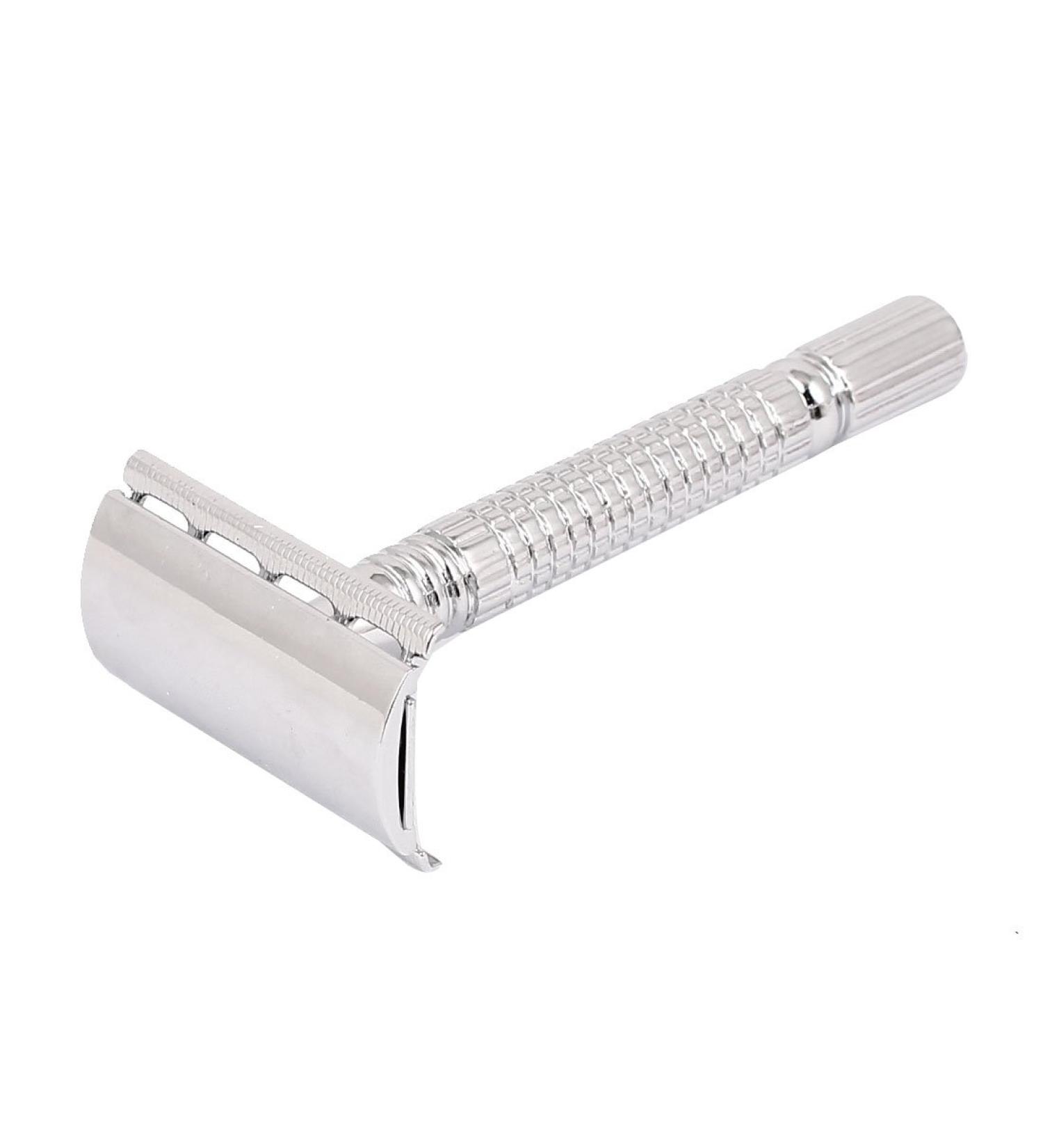 Ruilogod Men Metal Silvery T Shape Double Edge Trimmer Shaving Razor