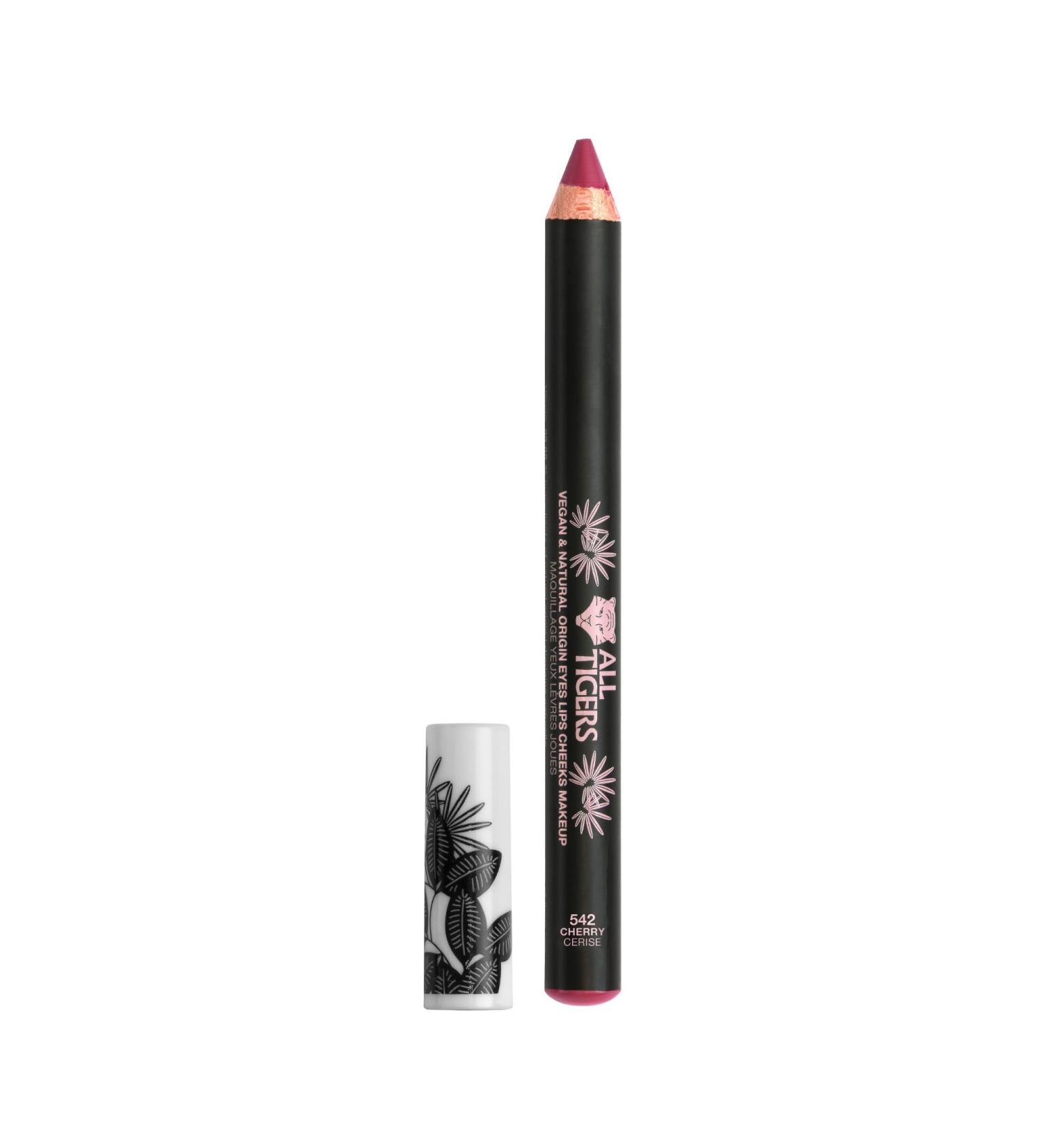All Tigers - 3-in-1 Multi-Use Pencil for Eyes Lips and Cheeks - Cherry Shade - Creamy and Easy to Apply Texture - Natural Ingredients - Vegan - Enriched with Organic Jojoba - Eco-Responsible - Buy Online on GoSupps.com