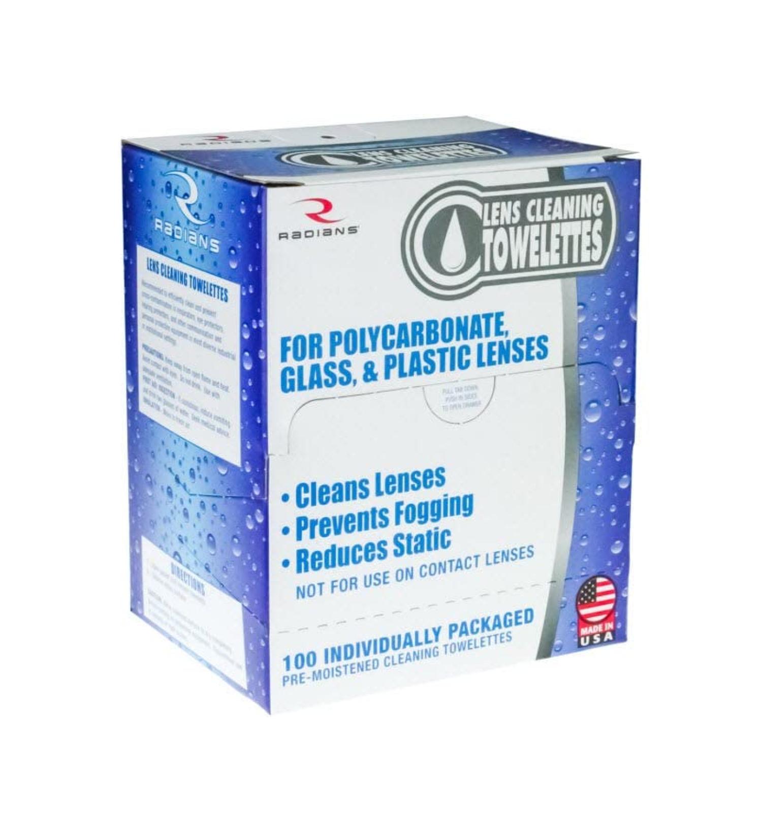 Radians LCD100 Lens Cleaning Towelettes 100 Towelettes in a box (2 Boxes)