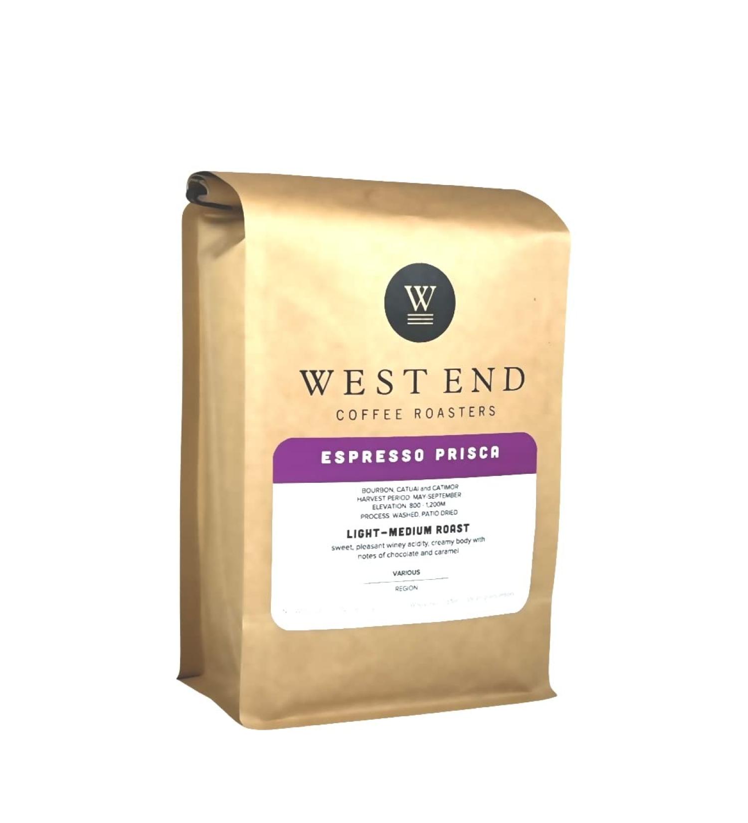 West End Coffee Roasters Espresso Prisca Medium Roast Whole Bean Ethiocally Sourced (12oz/340g) Espresso Prisca 340 g (Pack of 1) - Buy Online on GoSupps.com