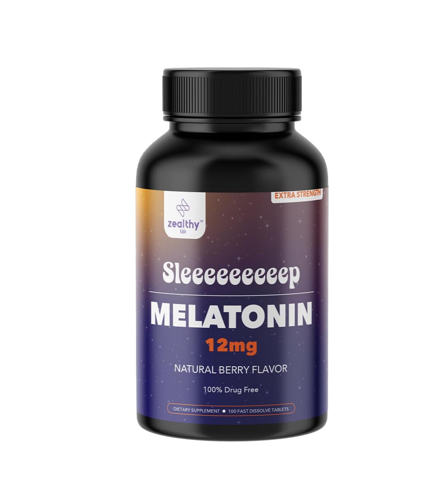 Z Zealthy Life Melatonin 12mg Fast Dissolve Tablets Natural Berry Flavor 100 Count Extra Strength Sleep Support for Adults Non-Habit Forming 100-Day Supply - Buy Online on GoSupps.com