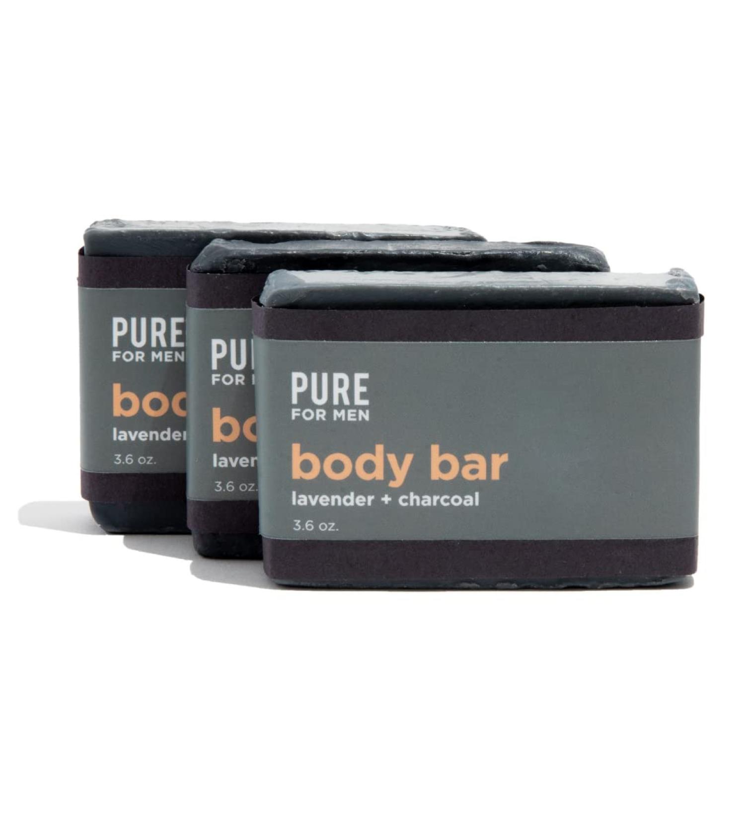 Pure for Men Lavender & Activated Charcoal Soap Bars - 3 Pack (3.6 oz each) | Vegan Cleanser for Hydration & Odor Elimination - Buy Online on GoSupps.com