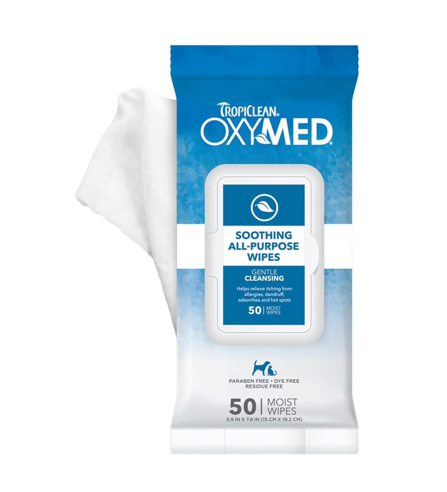 TropiClean Oxymed Soothing Wipes for Dogs & Cats, Anti-Itch Relief, 50 Count - Buy Online on GoSupps.com