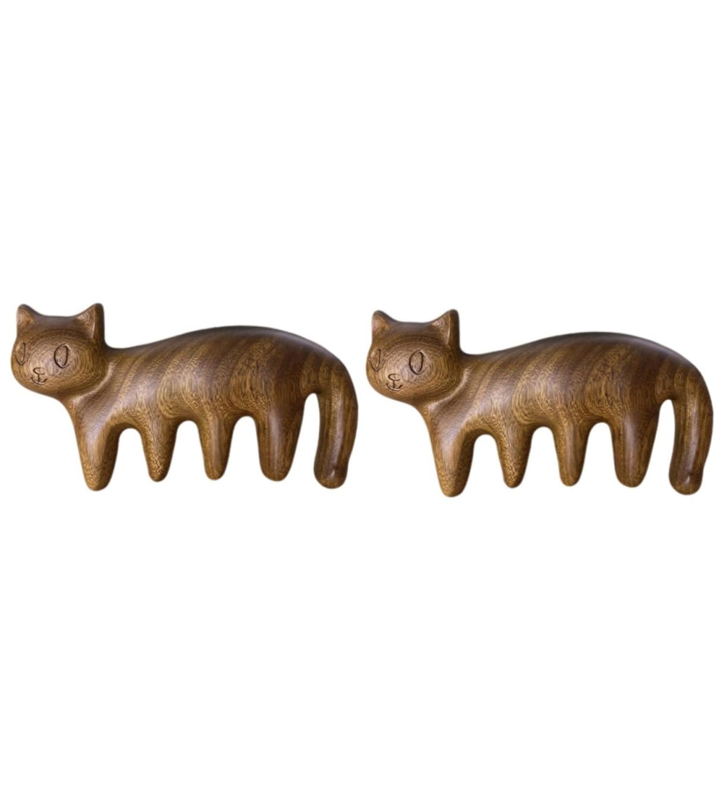 Magiclulu 2-in-1 Kitten Massage Comb - Wooden Scalp Massager & Wide Tooth Comb for Relaxation & Beauty | International Shipping Available - Buy Online on GoSupps.com