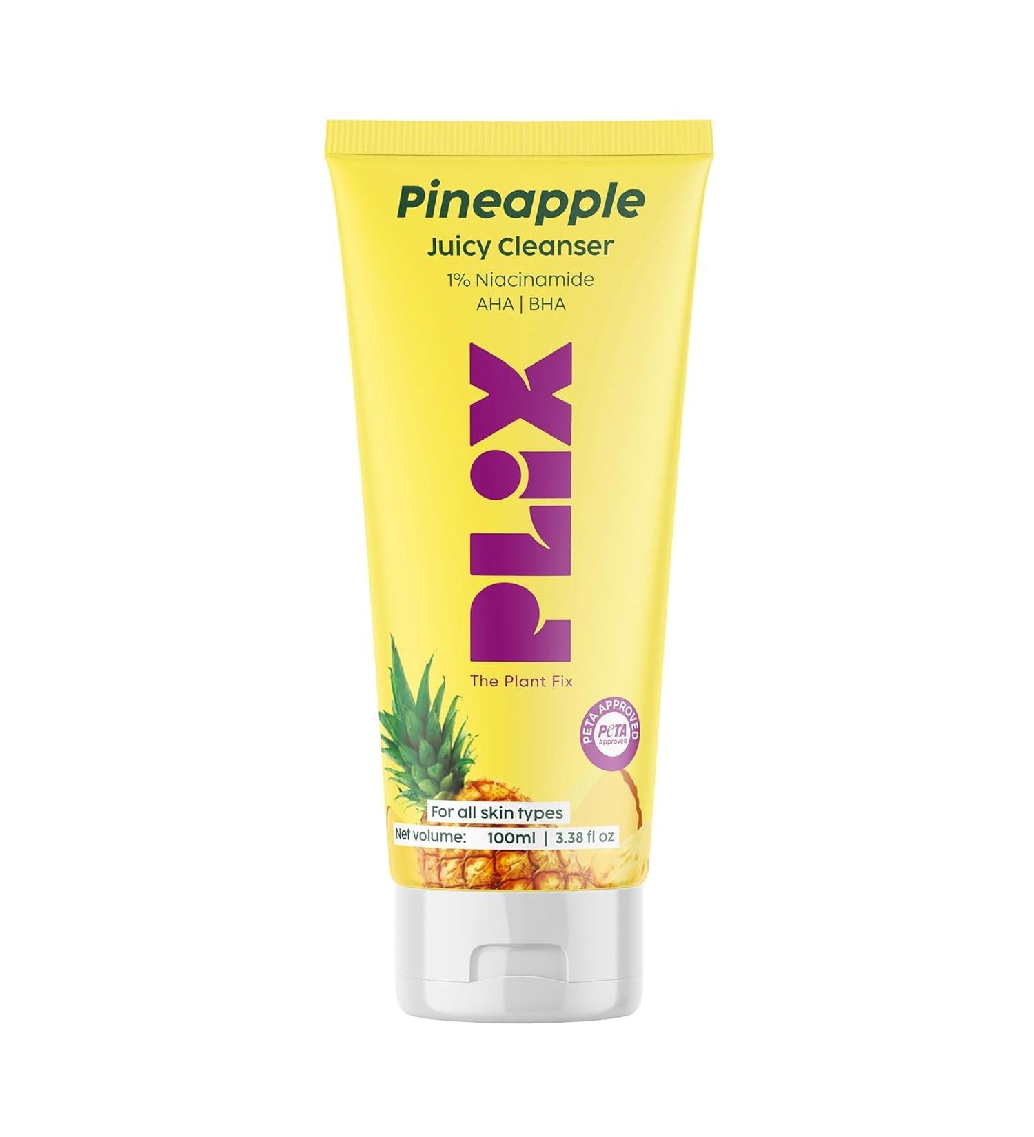PLIX Pineapple Juicy Facewash with 5% Pineapple Extract & 1% Niacinamide | Gentle Fruit AHA & BHA Cleanser | For Fresh Smooth-Looking Skin | 100ml - Buy Online on GoSupps.com
