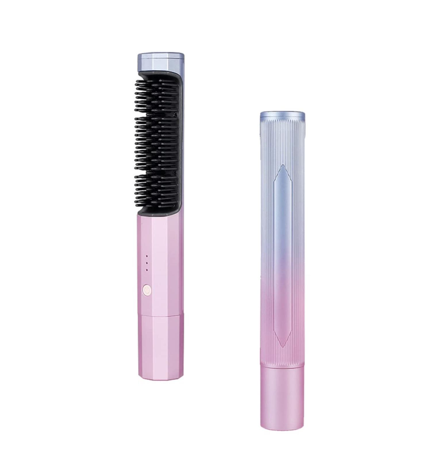 ABHI Portable Cordless Hair Straightening Brush - 3 Temperature Levels Auto-Off Anti-Scald Travel Styler & Curler - USB Type-C - Gradient Purple - Buy Online on GoSupps.com