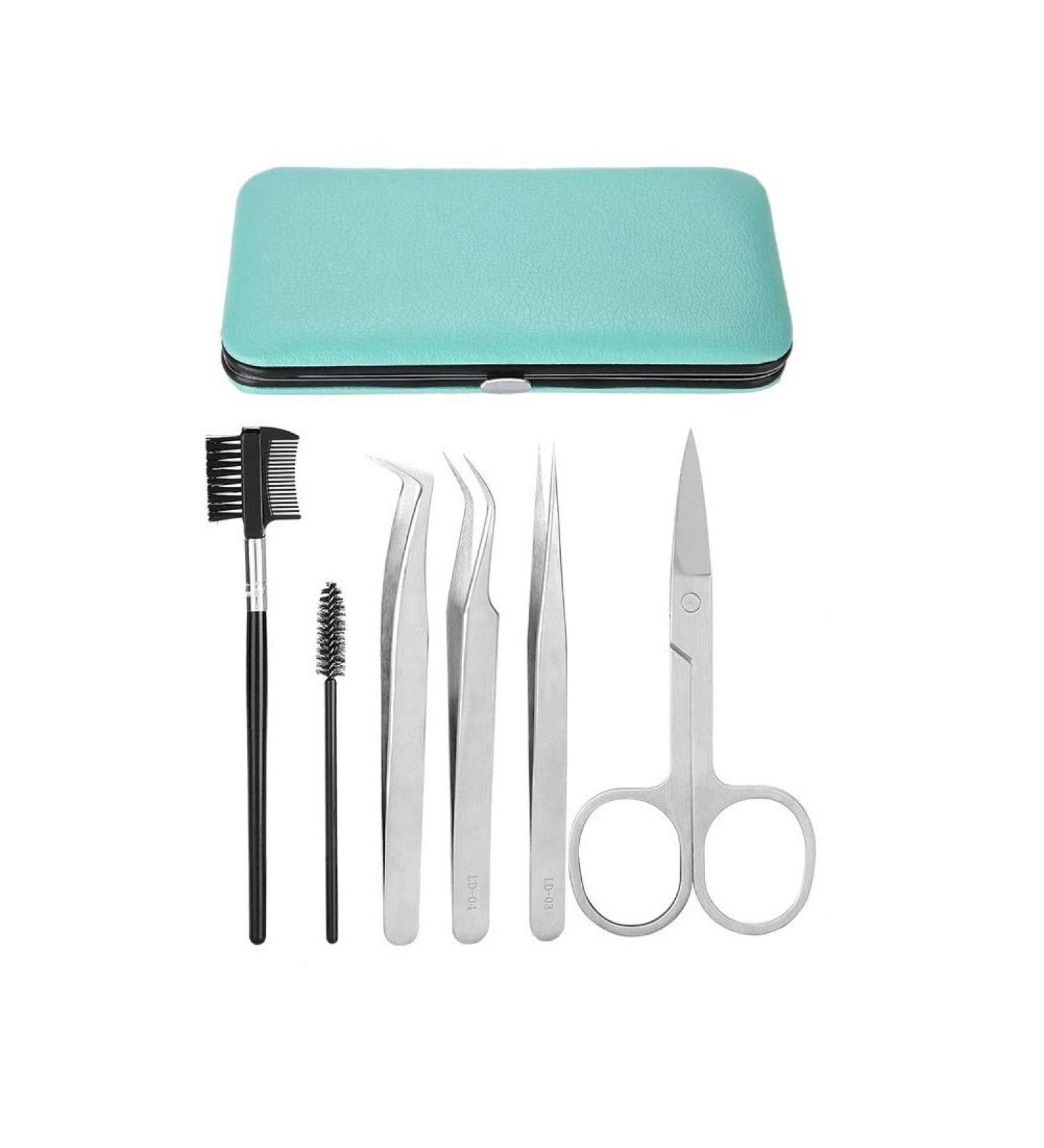 Eyebrow Grooming Set Professional Eyelashes Extension Kit Tweezers Scissors Brushes Makeup Tool - Buy Online on GoSupps.com