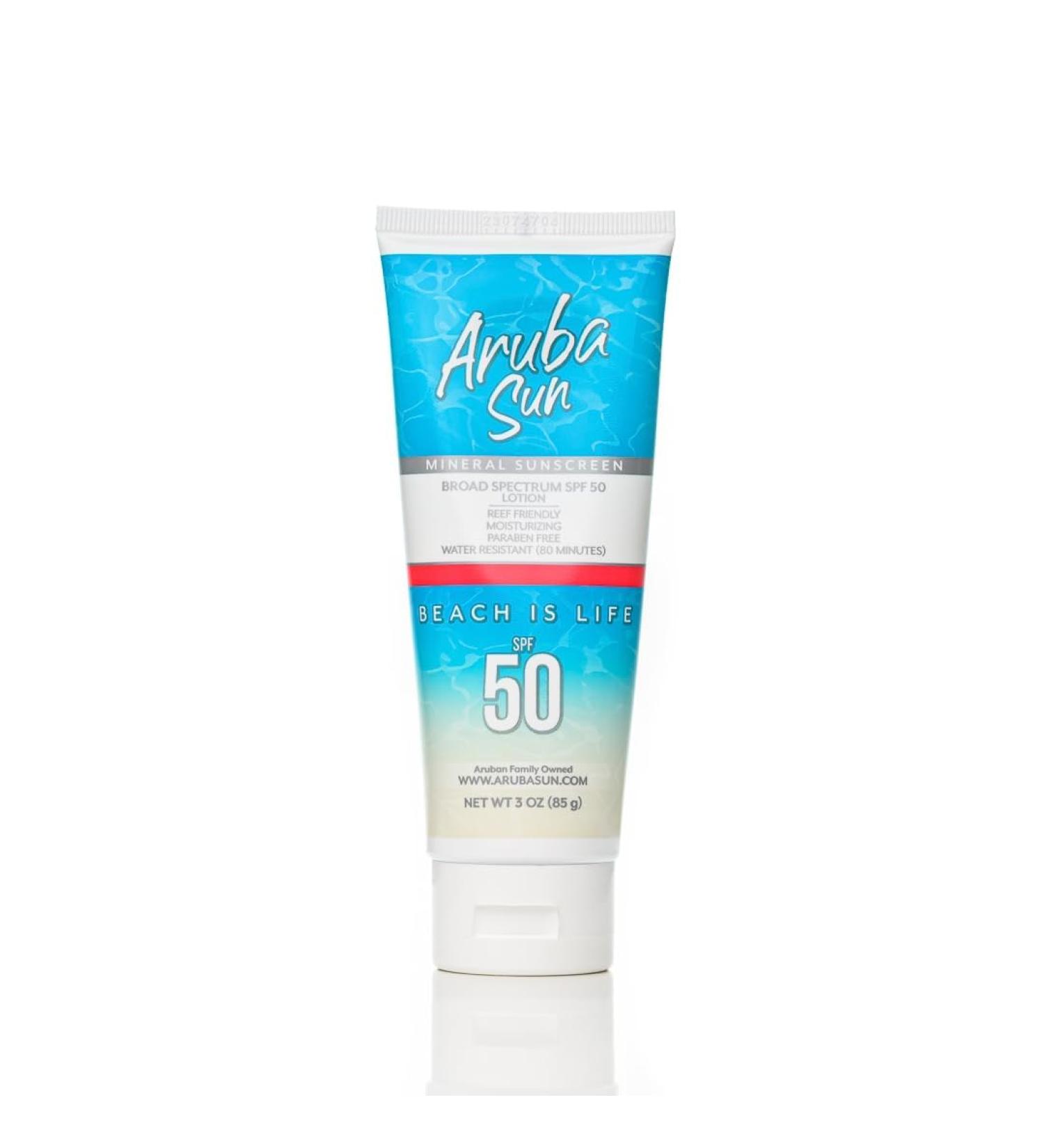 Aruba Sun Reef Friendly Mineral Sunscreen SPF 50 Lotion - 3oz | Chemical-Free Reef Safe Sunscreen | Broad Spectrum Protection with Titanium Dioxide & Zinc Oxide | Water Resistant up to 80 Minutes - Buy Online on GoSupps.com