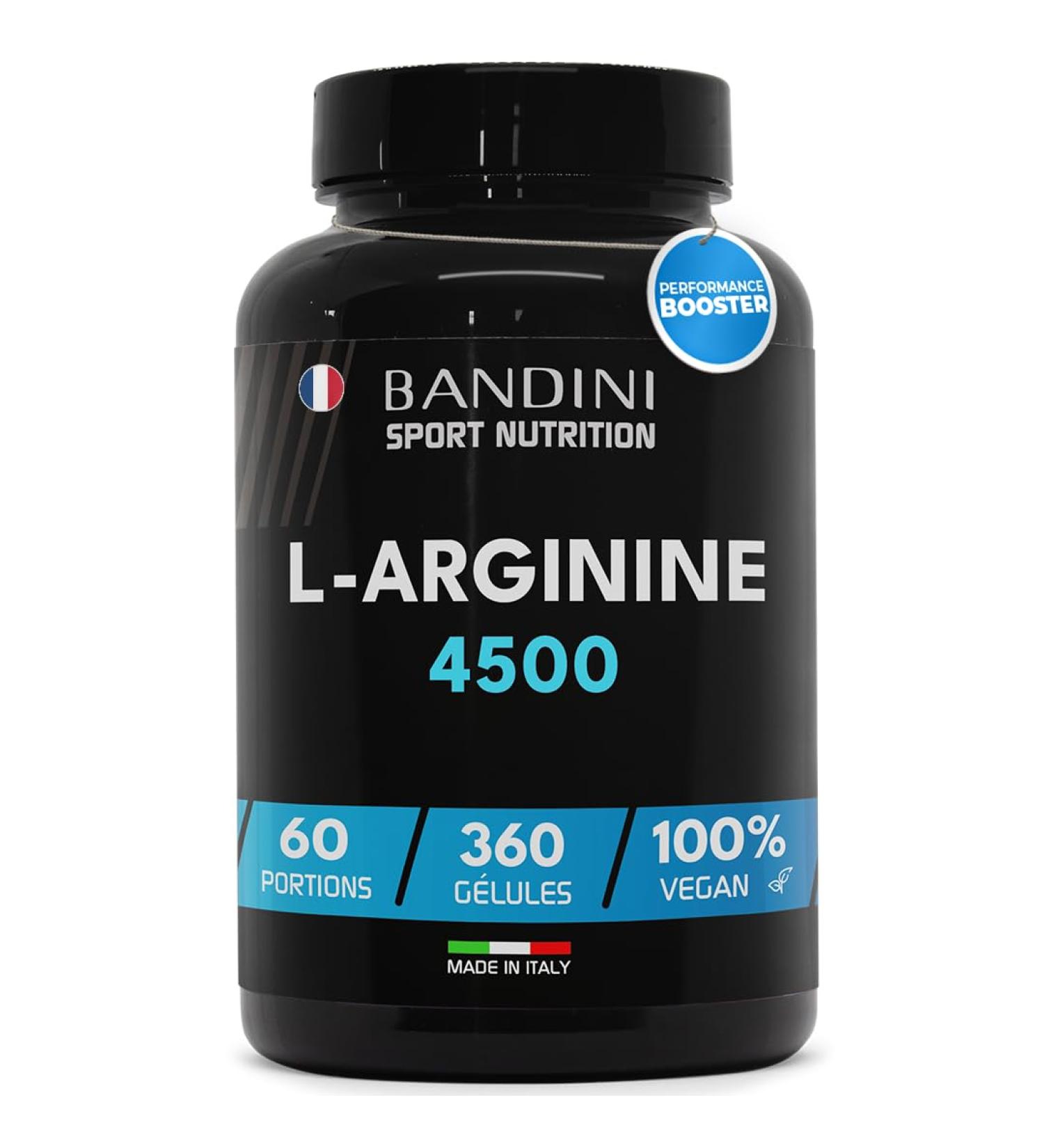 Bandini L-Arginine 360 Vegan Capsules - 4500 mg of Pure Arginine HCL Powder per Daily Dose - High Dosed - Made by Vegetable Fermentation - 100% Vegan No Additives and Flavors - Buy Online on GoSupps.com