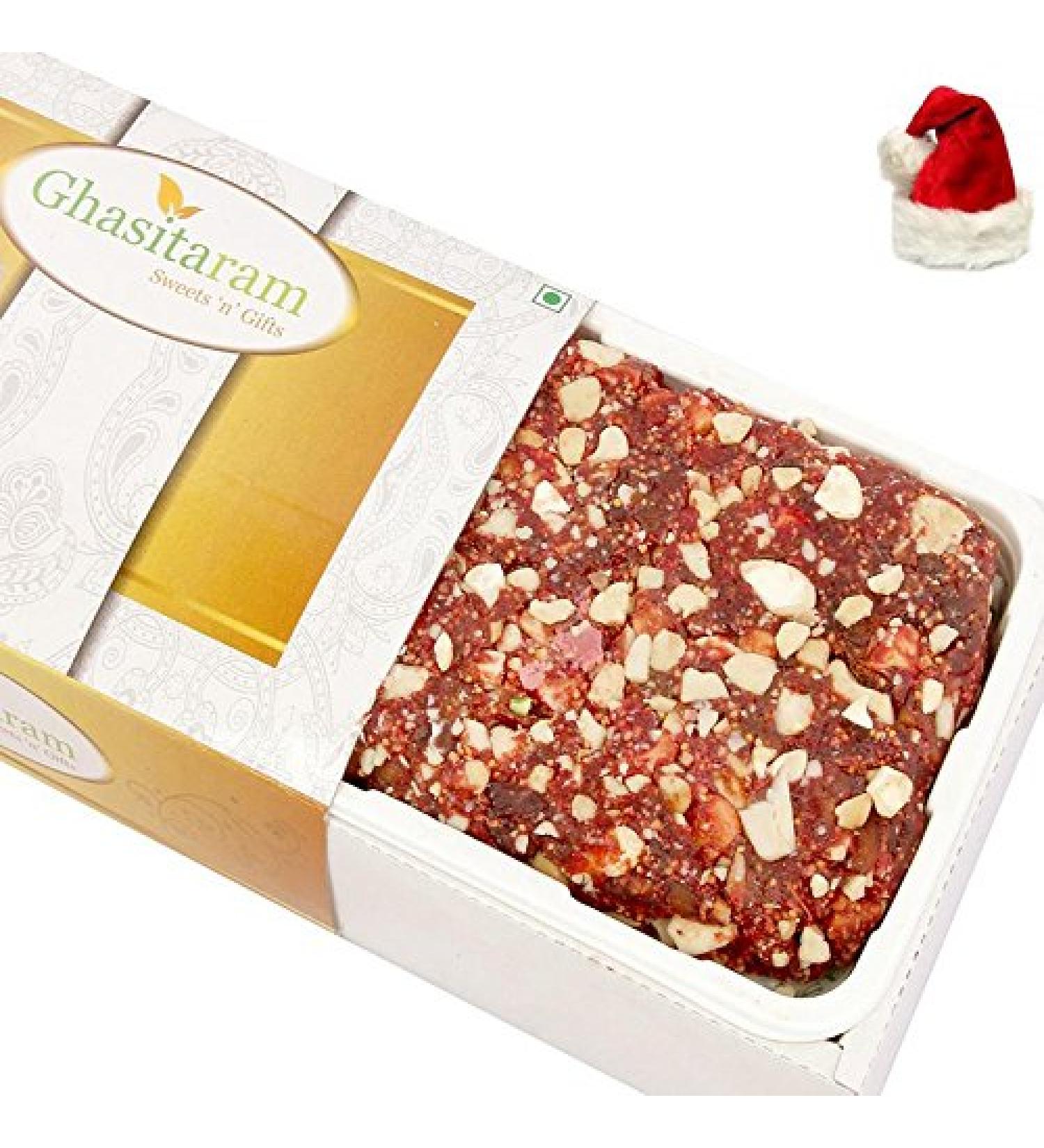 Ghasitaram Gifts Christmas Gifts Mithai Cake - Kaju Anjeer/Figs Cake Kaju Anjeer/ Figs Cake with Cap - Buy Online on GoSupps.com