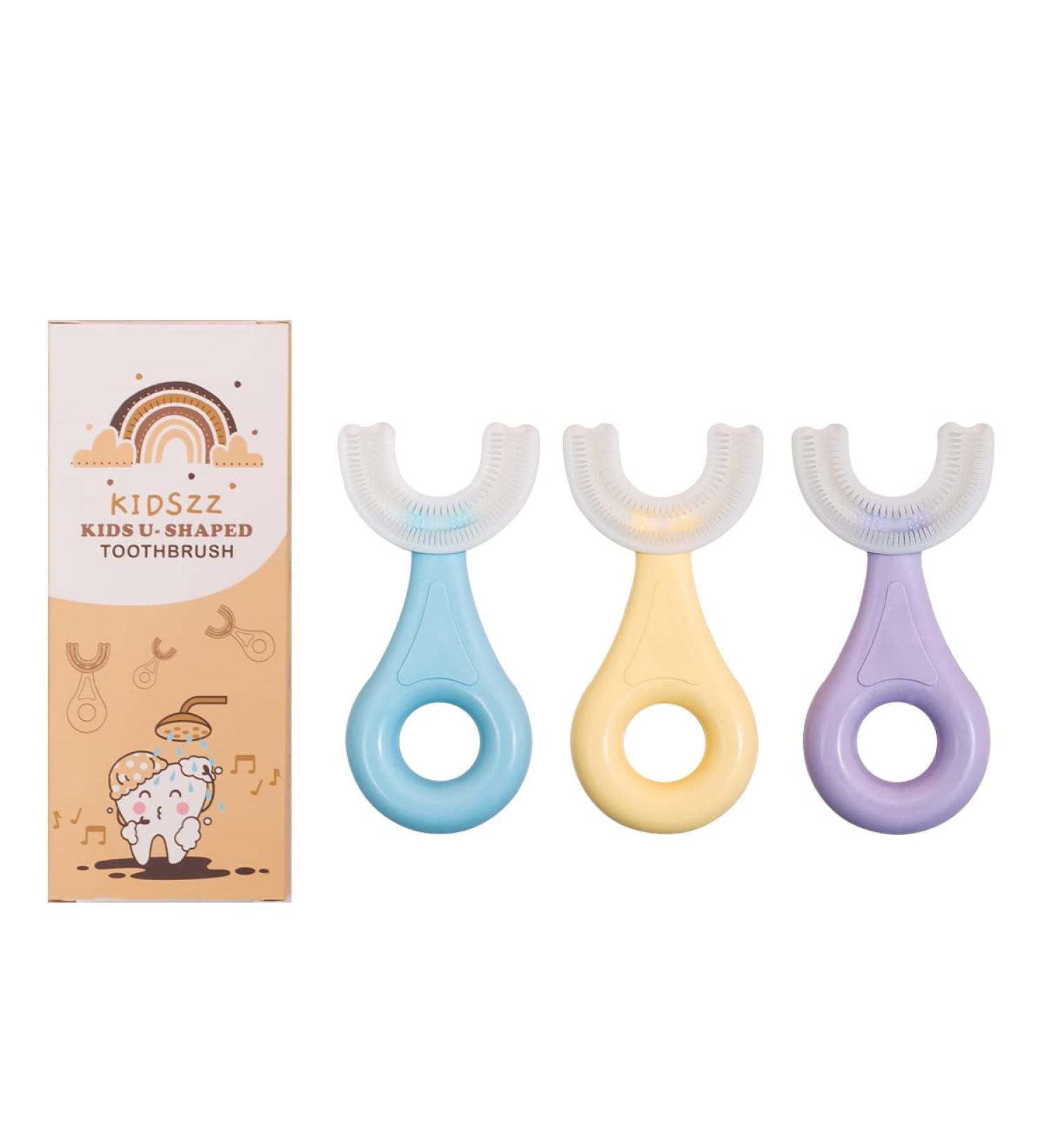 Kidszz Kids U-Shaped Silicone Toothbrush for Toddlers | Soft Food-Grade Brush | 360 Oral Cleaning | Ages 2-6 | 3-Pack - Buy Online on GoSupps.com