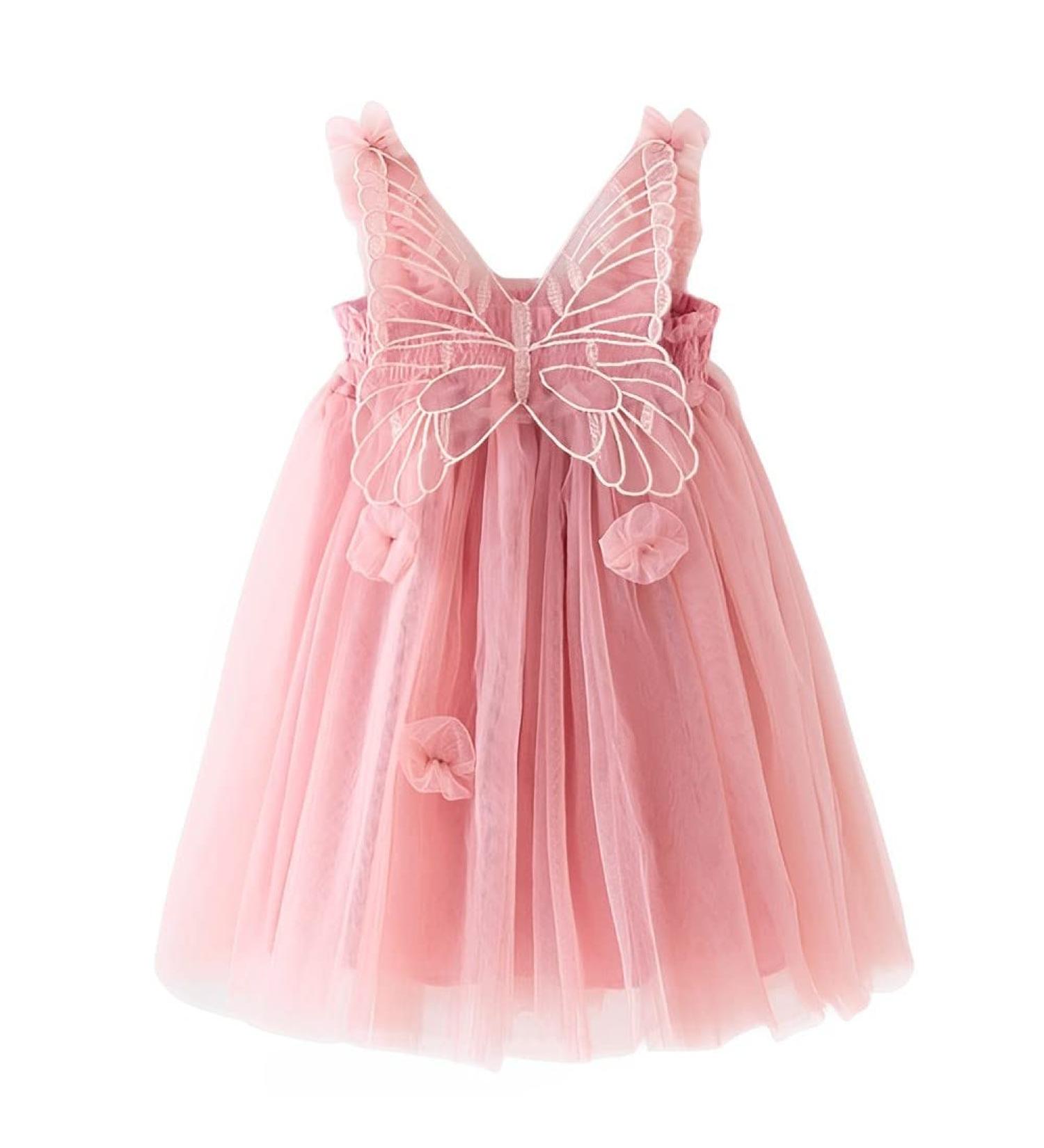 PythJooh Baby Girl Tulle Dress with Butterfly Wings | Toddler Princess Dress | 2-3 Years | Dusty Pink - Buy Online on GoSupps.com