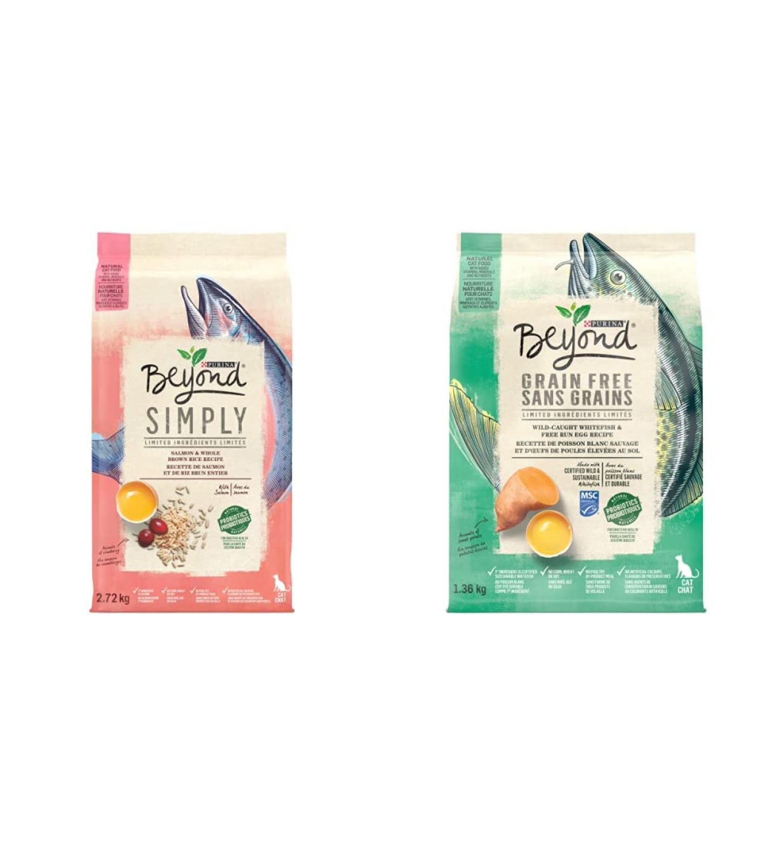 Beyond Dry Cat Food | Natural Salmon & Brown Rice 2.72kg + Grain Free Whitefish & Egg 1.36kg - Buy Online on GoSupps.com