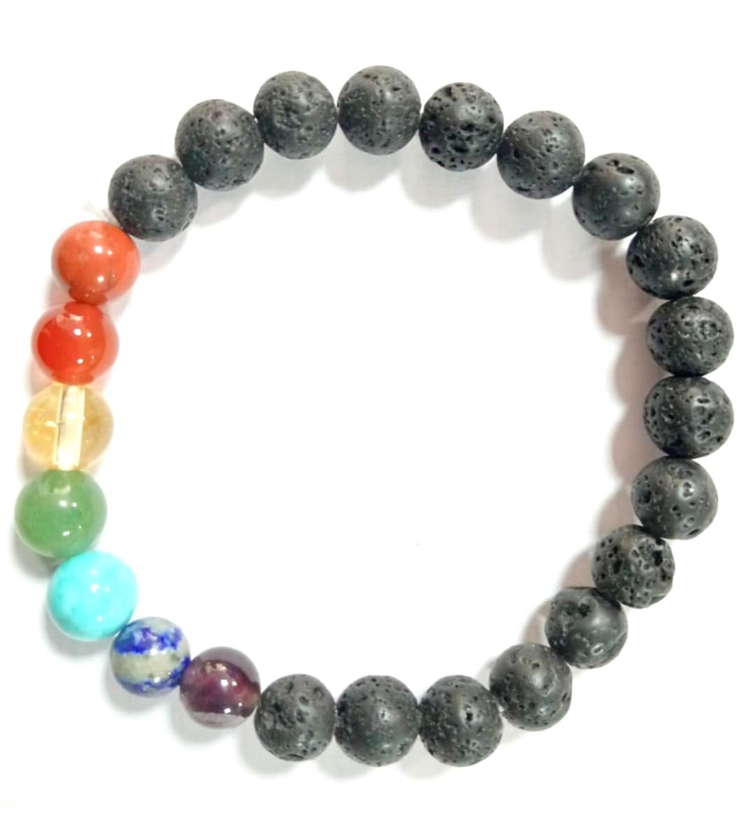 Buy Jet L-ava Chakra Gemstone Stretch Bracelet - Healing Crystal for Spiritual Meditation & Positive Aura - Buy Online on GoSupps.com