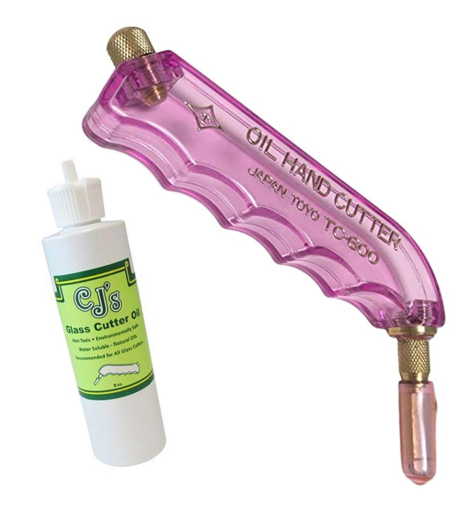 Toyo Pistol Grip Glass Cutter - Includes CJ's 8oz. Cutting Oil - Assorted Colors