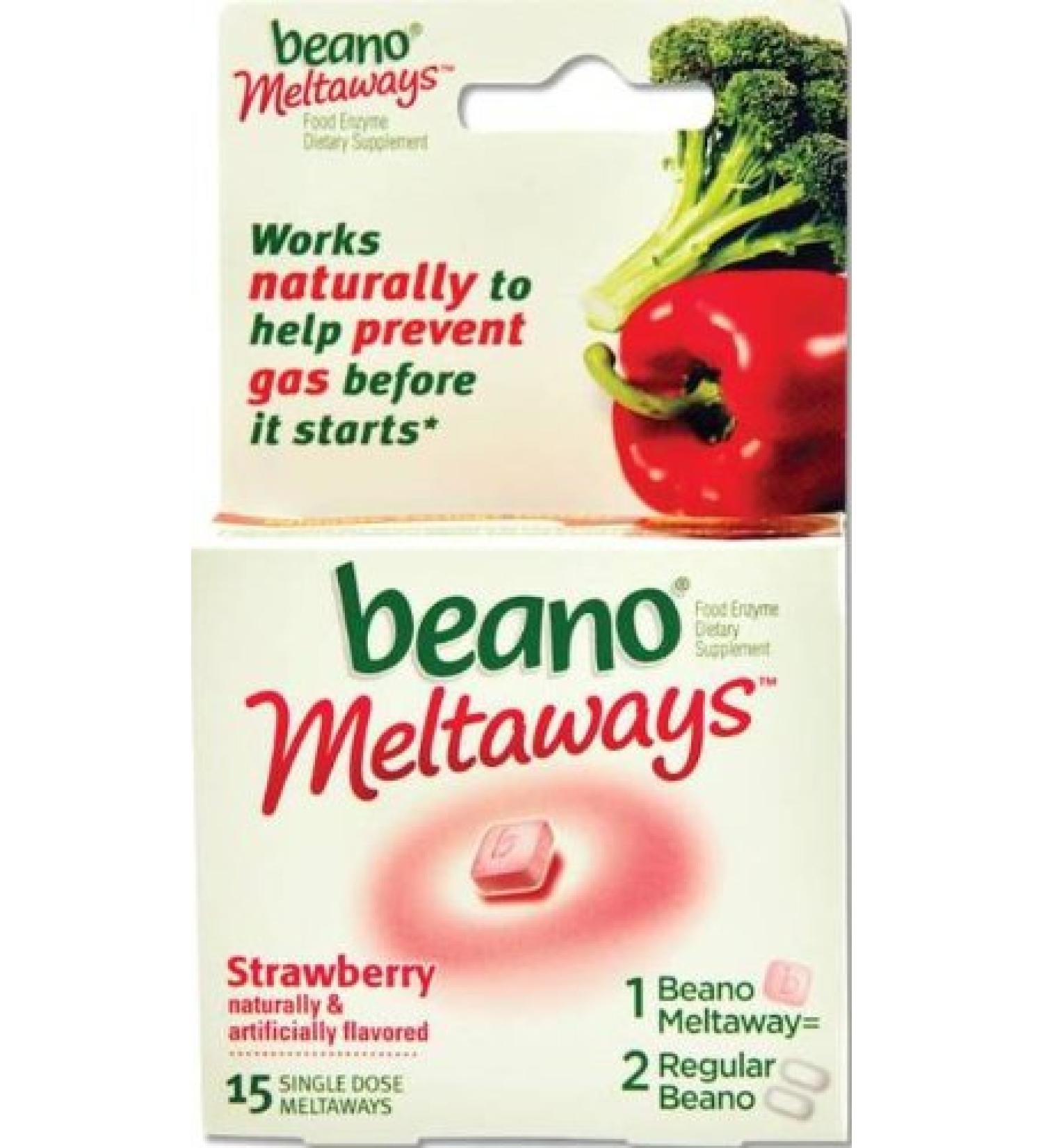 Beano Meltaways Strawberry 15 ct: Digestive Support for Gas & Bloating - Buy Online on GoSupps.com