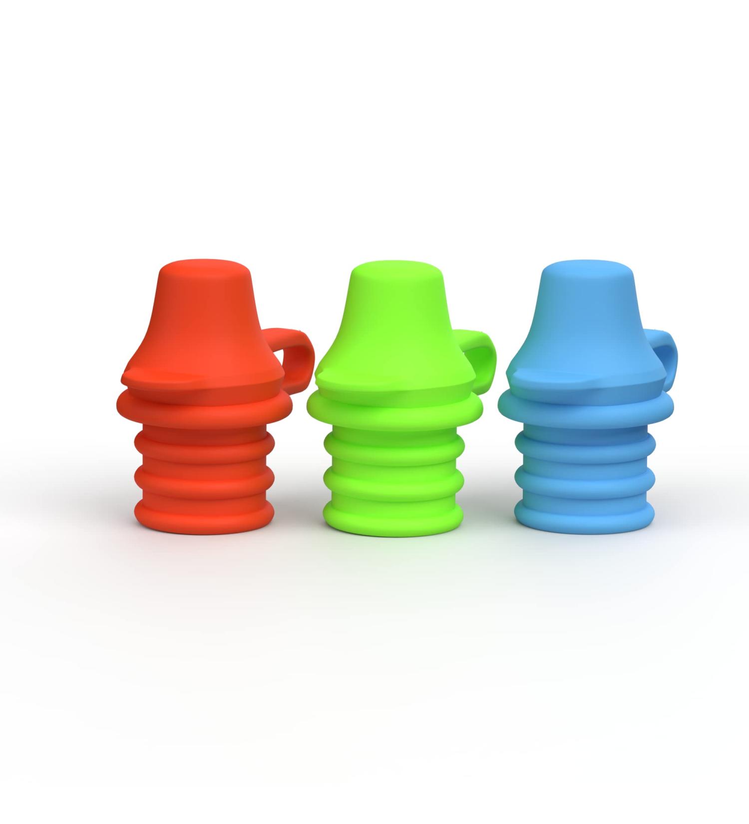 KiddiKap No Spill Silicone Bottle Top Spout 3 Pack Bundle - BPA Free (Red Blue Green) - Buy Online on GoSupps.com