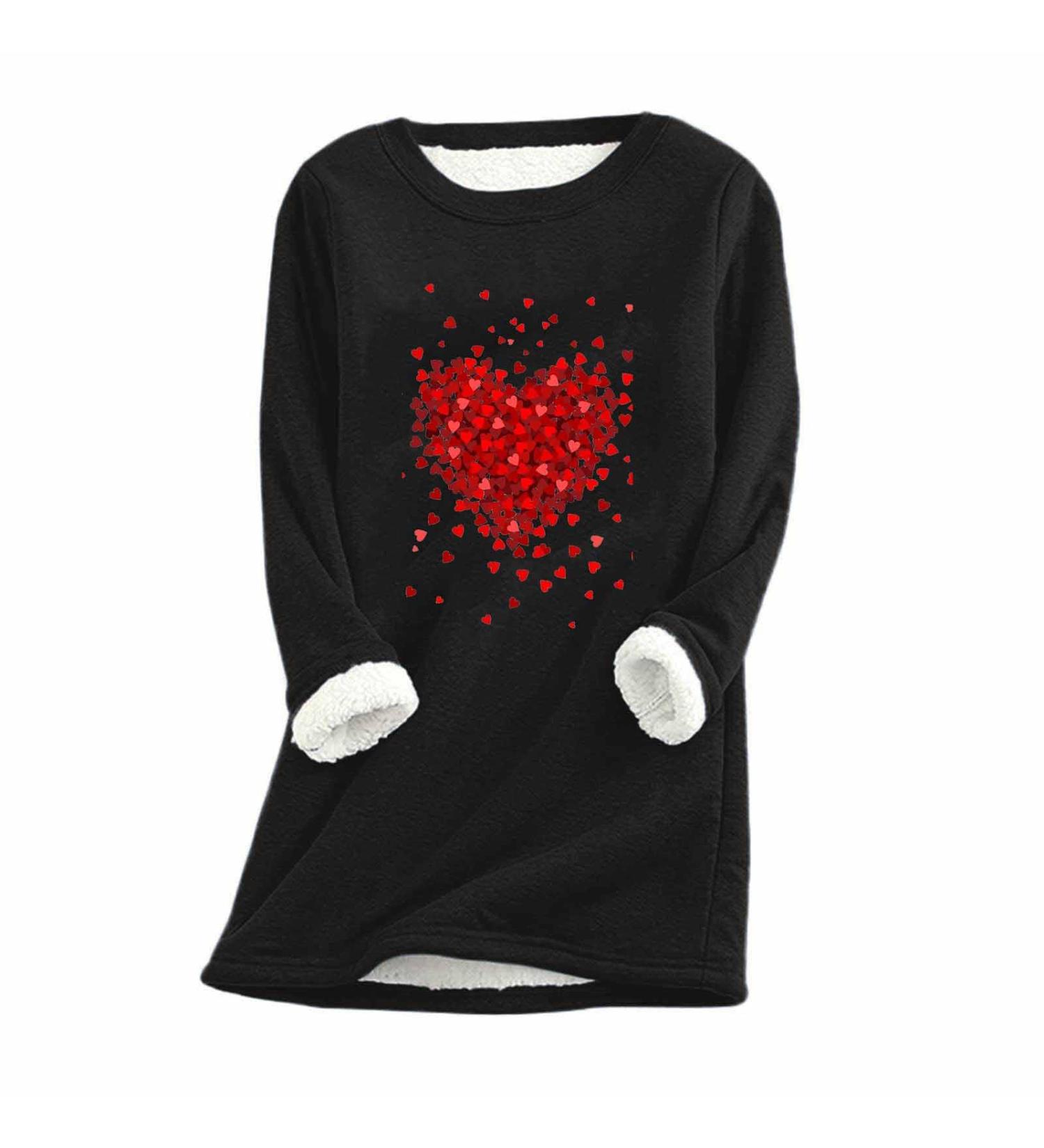 oelaio Valentines Gifts Long Sleeve Shirts for Women Round Neck Fuzzy Hide Belly Tunic Tee Cute Heart Graphic Loose Shirts - Buy Online on GoSupps.com